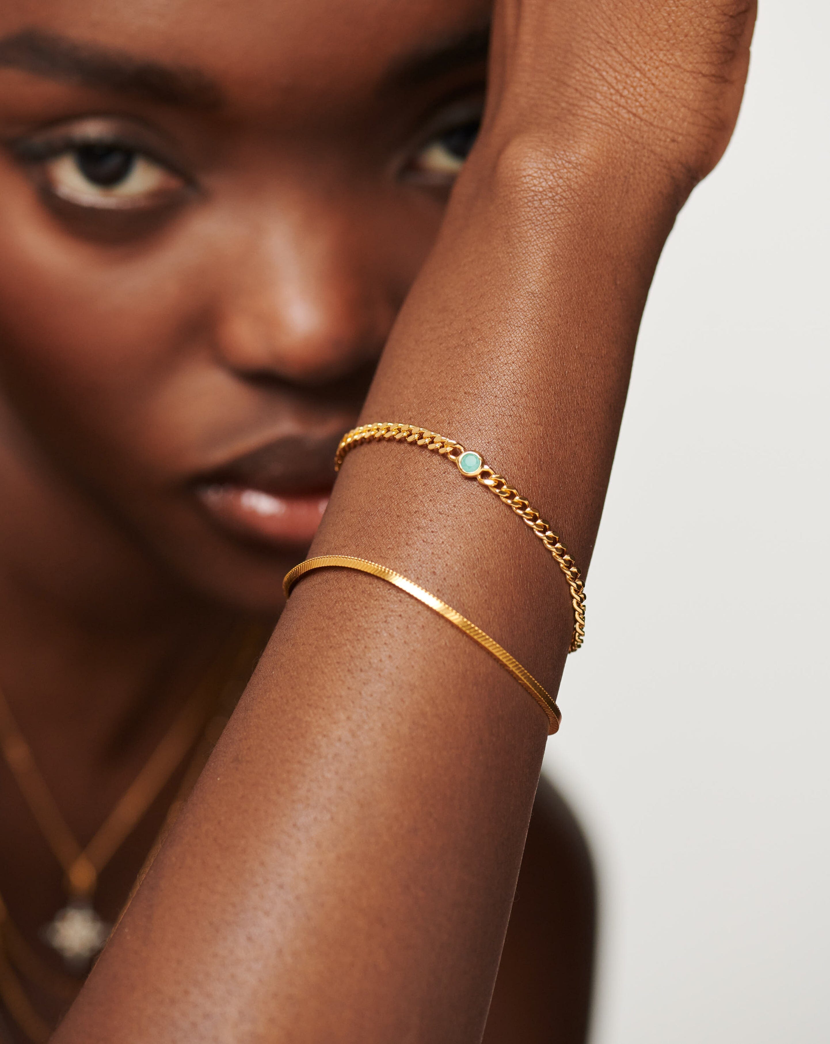 Aqua March Birthstone Chain Bracelet | 18ct Gold Plated Vermeil/Aqua Chalcedony