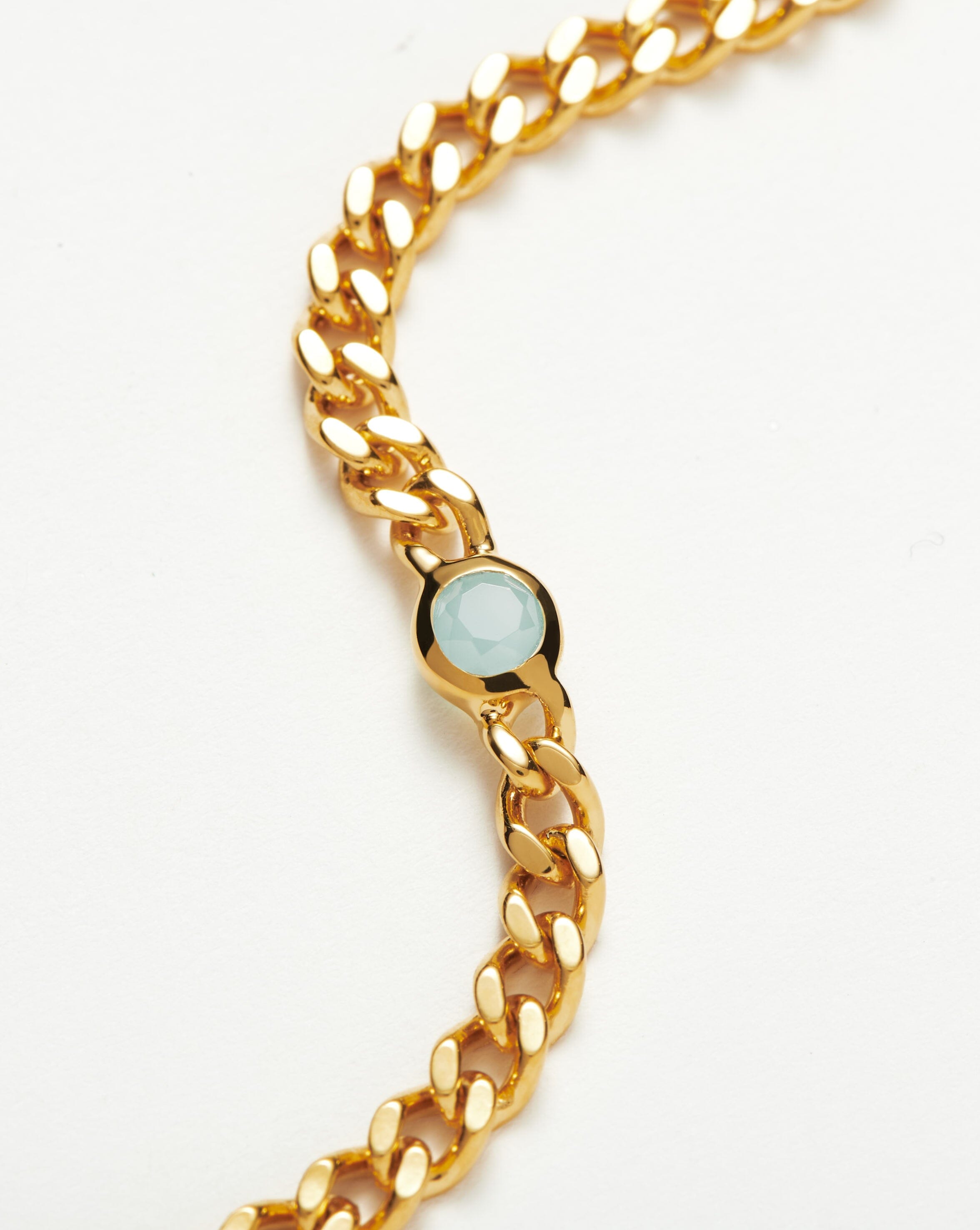 Aqua March Birthstone Chain Bracelet | 18ct Gold Plated Vermeil/Aqua Chalcedony