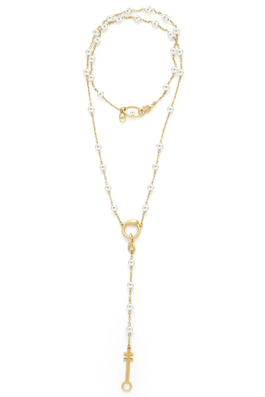 Capsule Eleven Egyptian Symbols Rosary Pearl Necklace in Gold