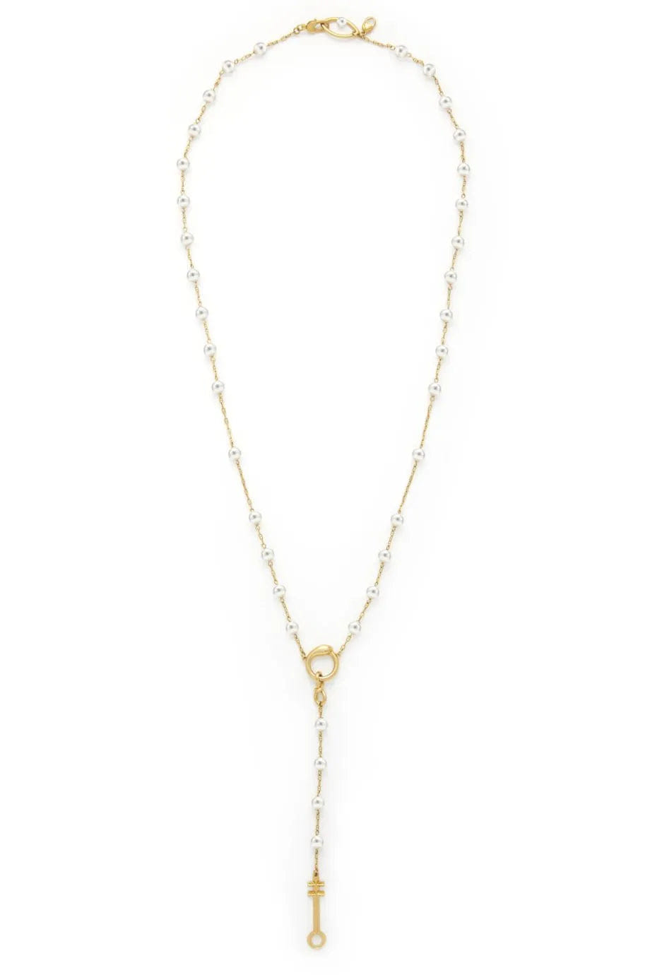 Capsule Eleven Egyptian Symbols Rosary Pearl Necklace in Gold