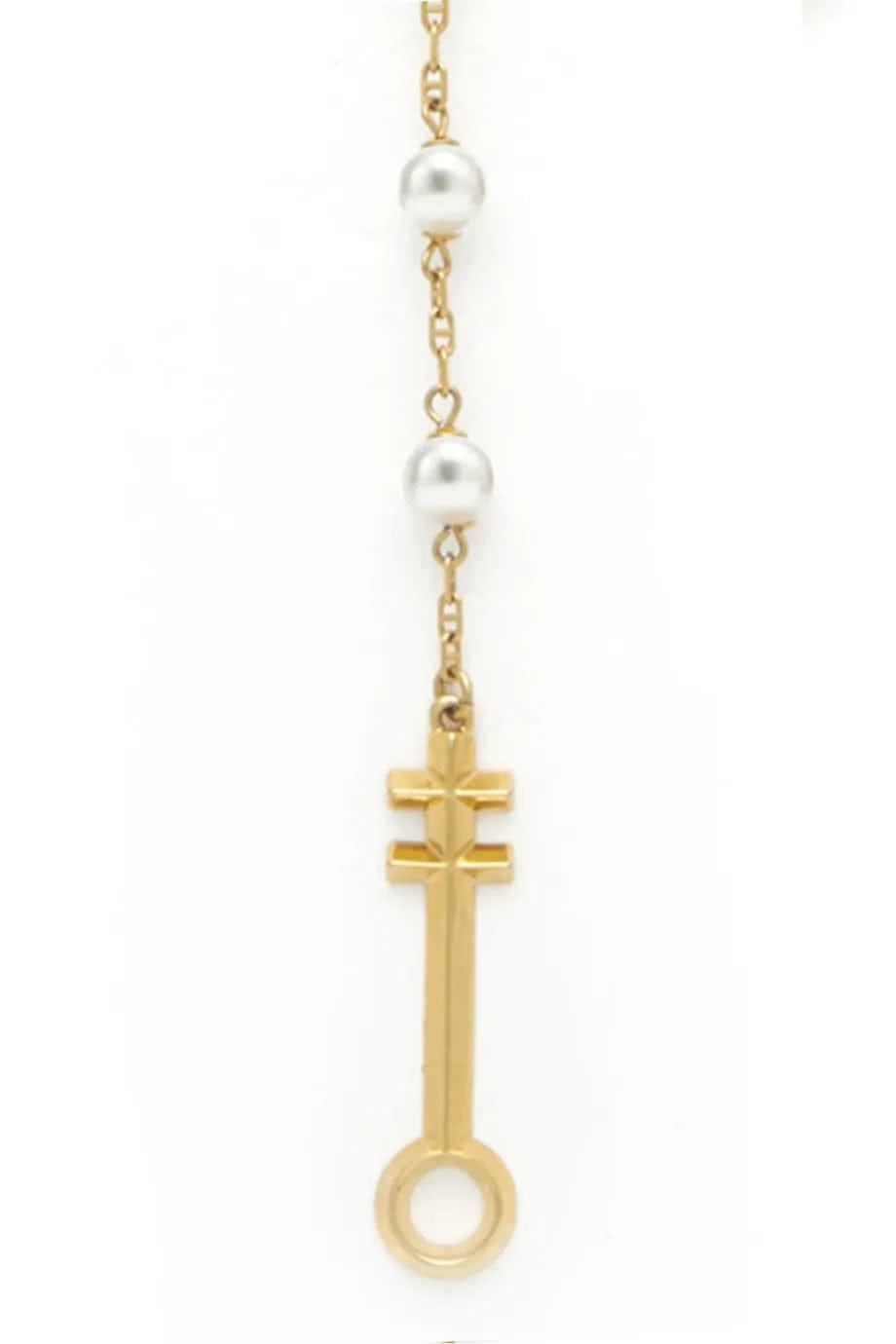 Capsule Eleven Egyptian Symbols Rosary Pearl Necklace in Gold