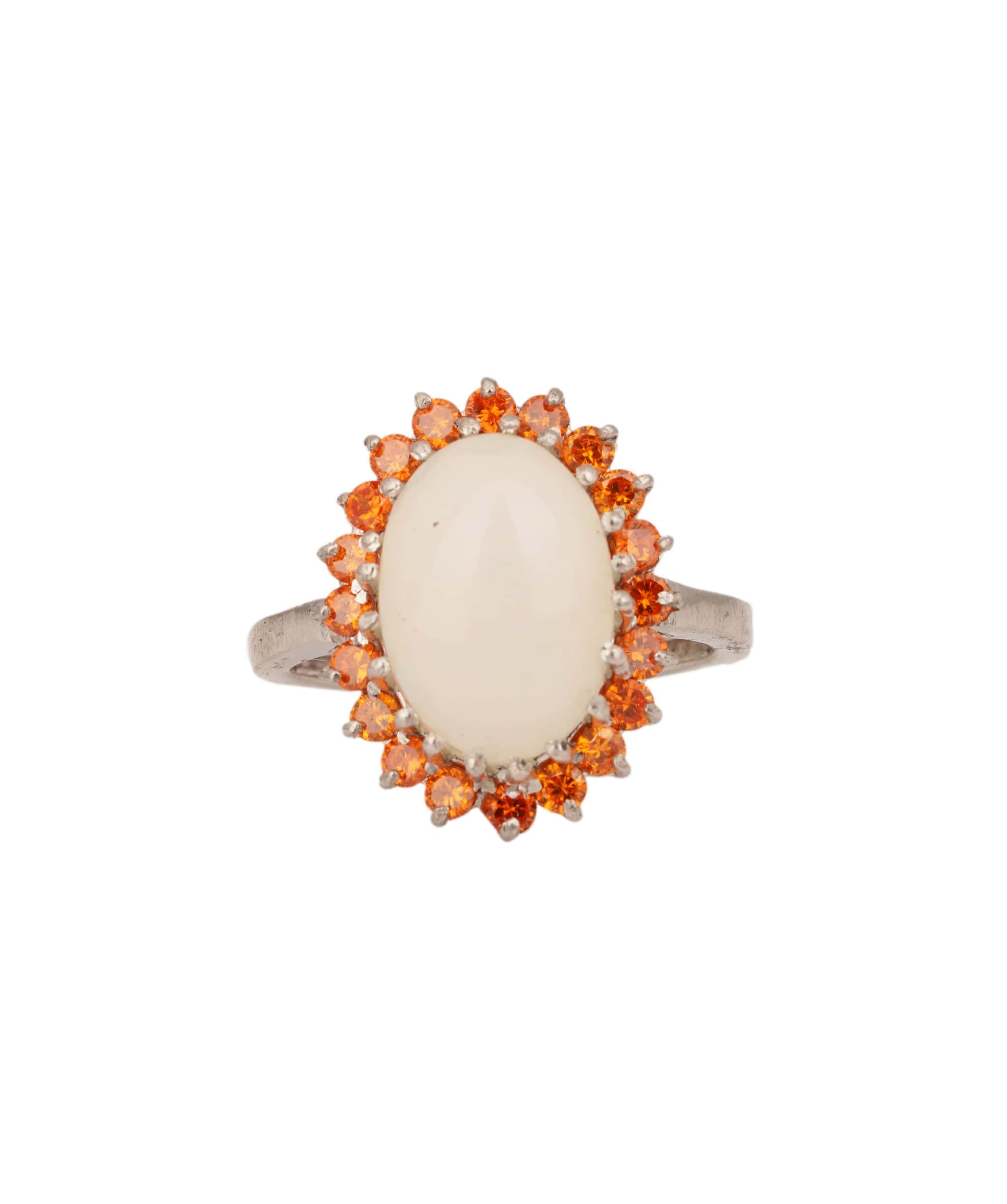 RING Natural Opal with Orange Sapphires Art Deco Ring ANC1761