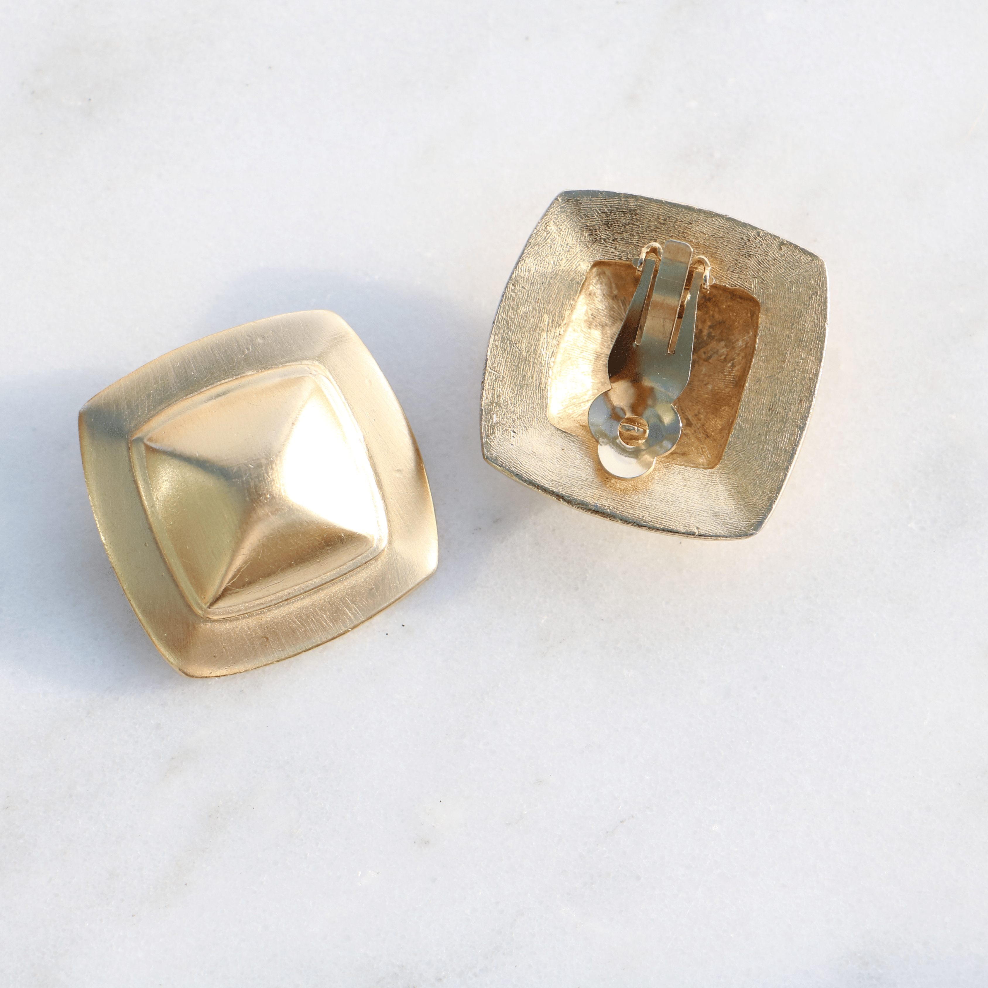 Willowfinejewellery Large Cushion Brushed Modernist Vintage Earrings