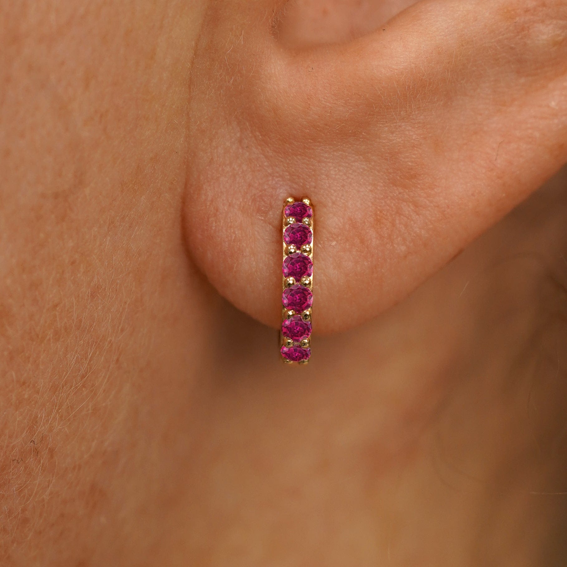 Automic Gold Studio Ruby Huggie Hoop