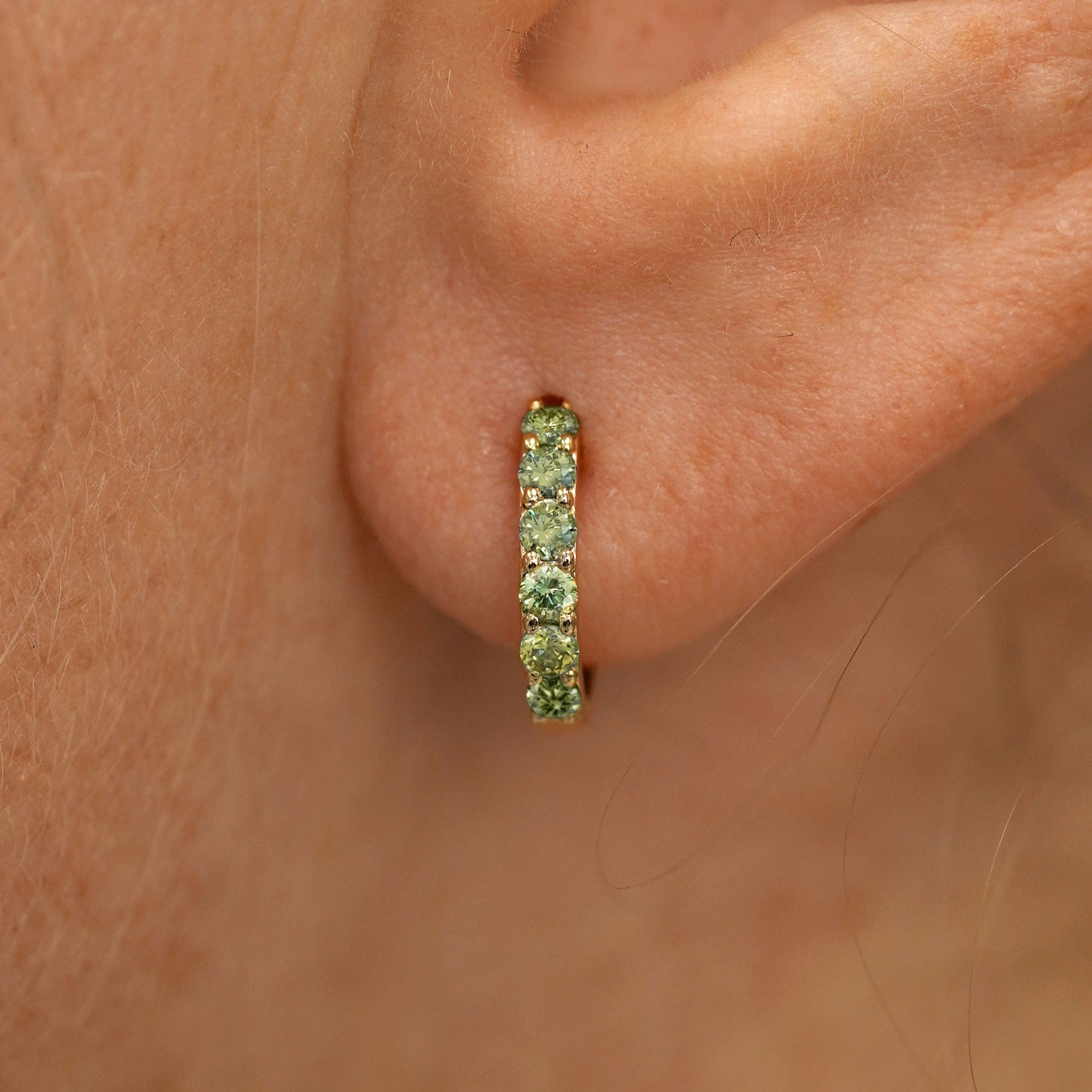 Automic Gold Studio Light Green Lab Diamond Huggie Hoop