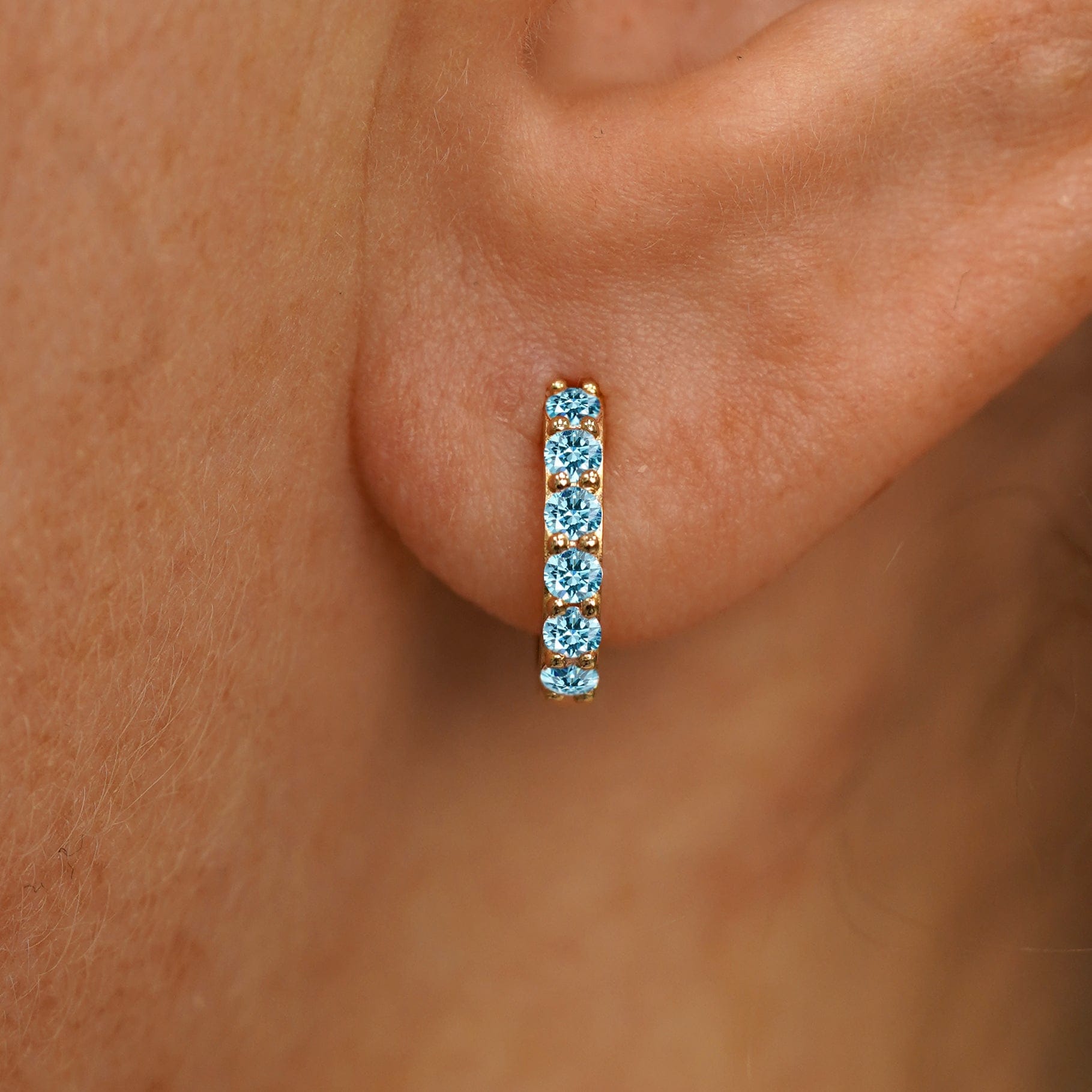 Automic Gold Studio Light Blue Lab Diamond Huggie Hoop