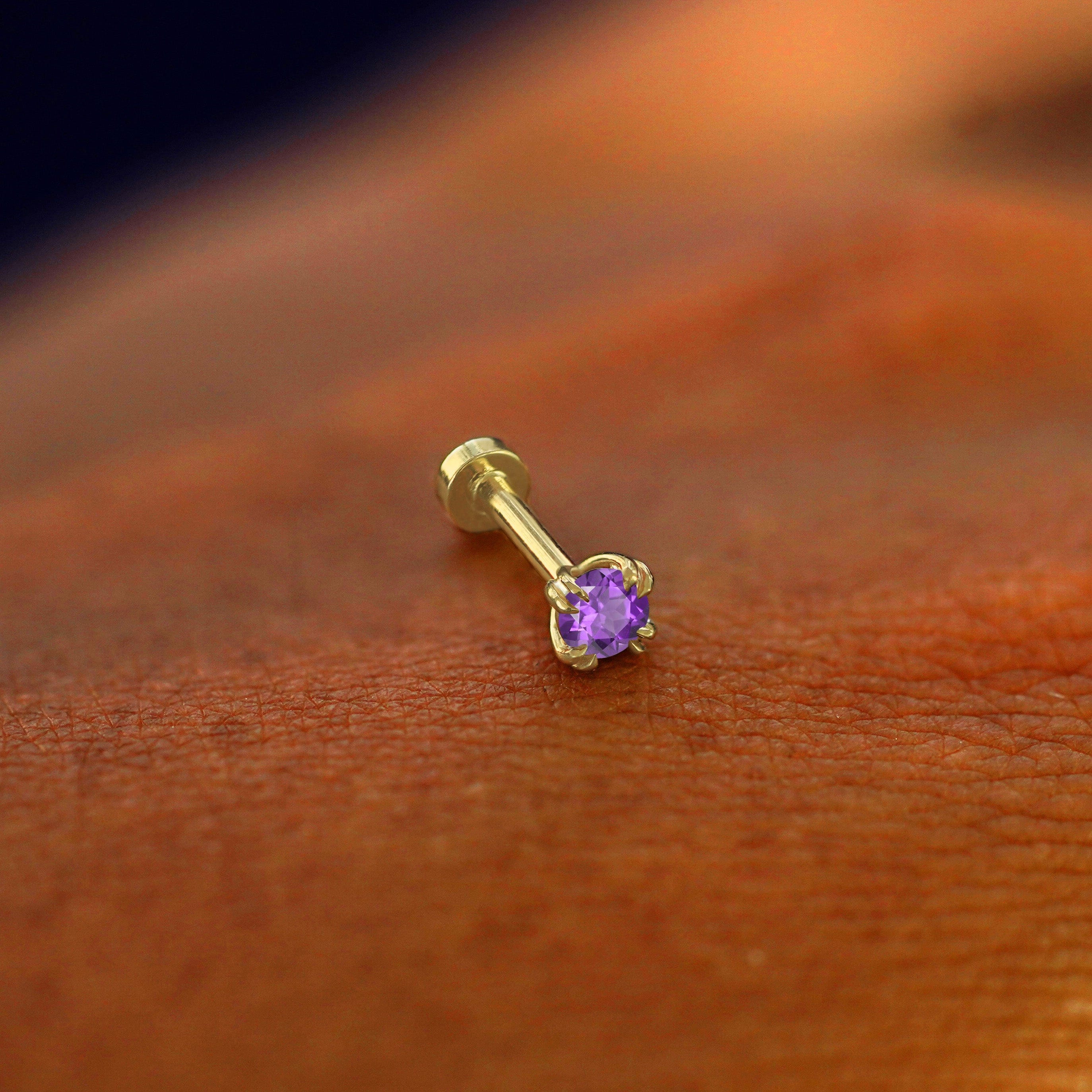 Automic Gold Studio Amethyst Flatback Piercing