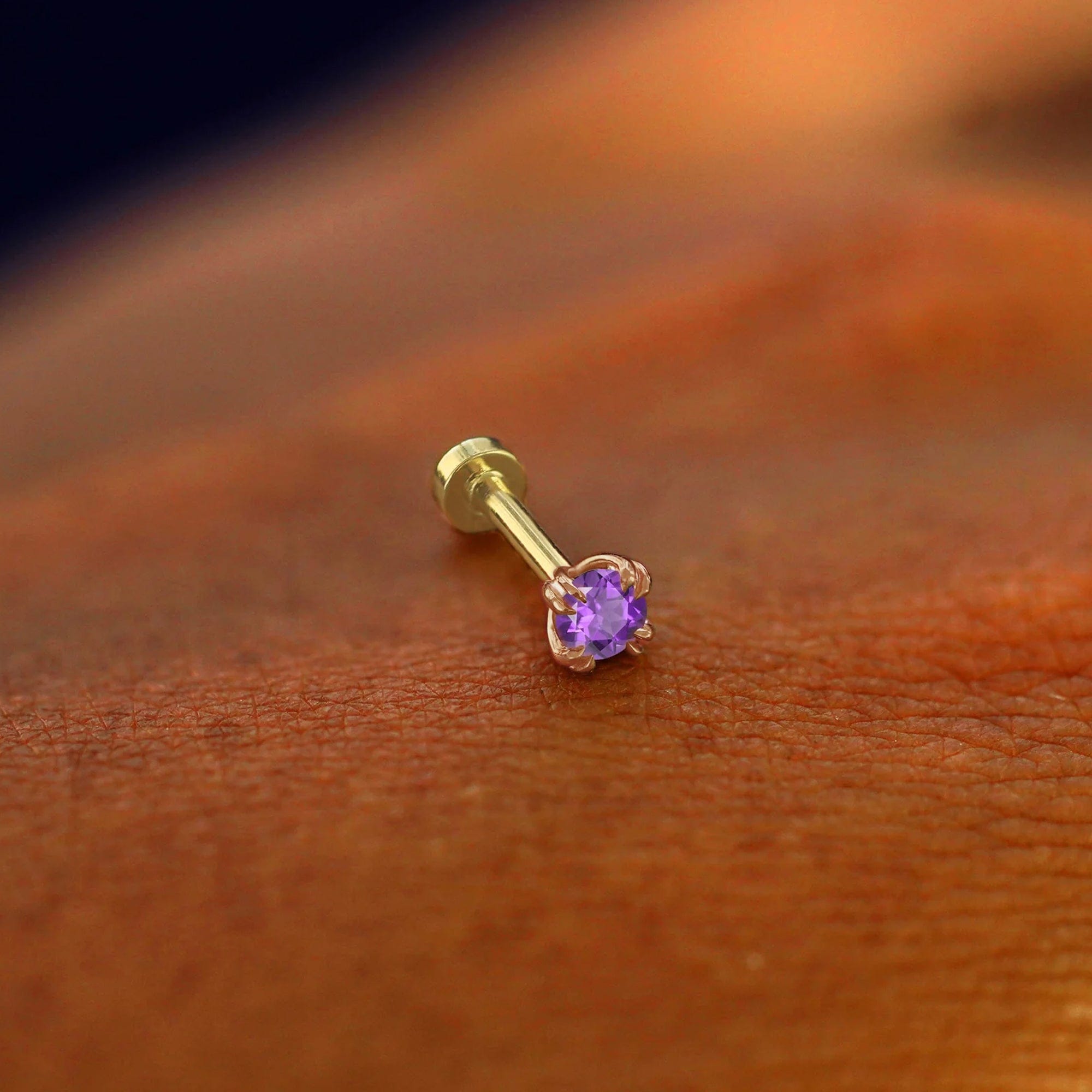 Automic Gold Studio Amethyst Flatback Piercing