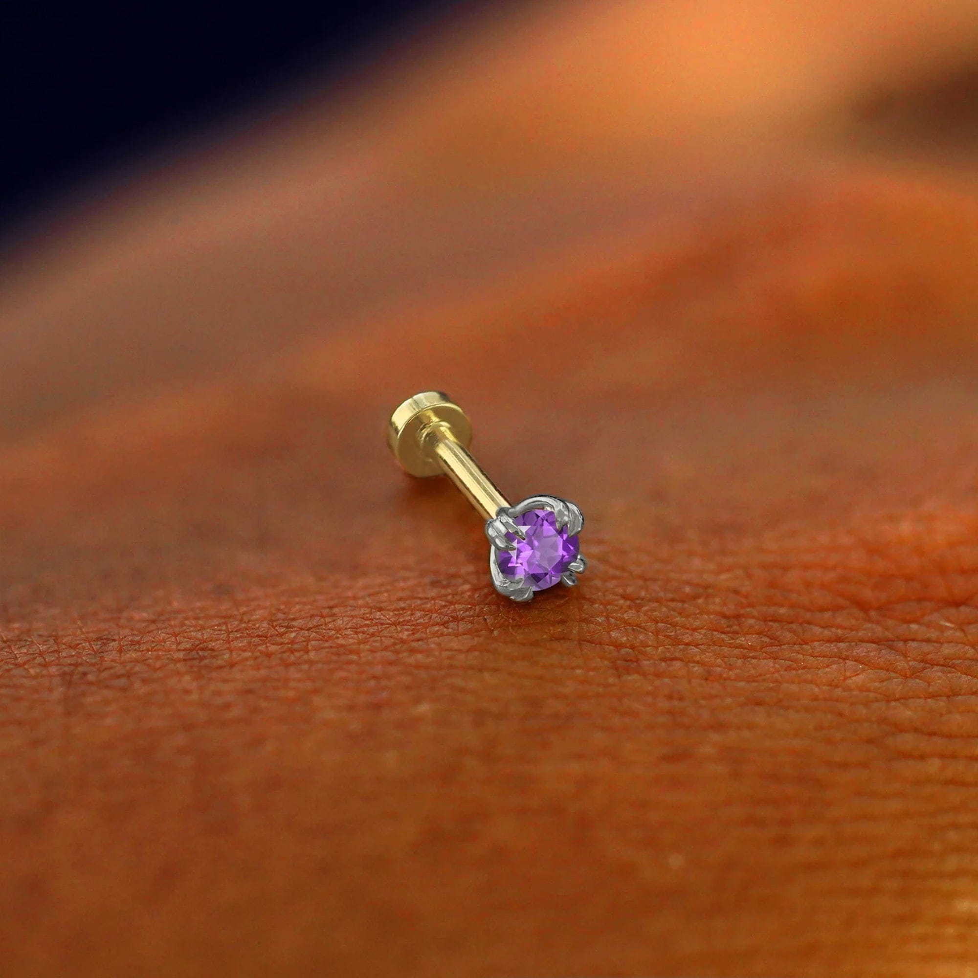 Automic Gold Studio Amethyst Flatback Piercing