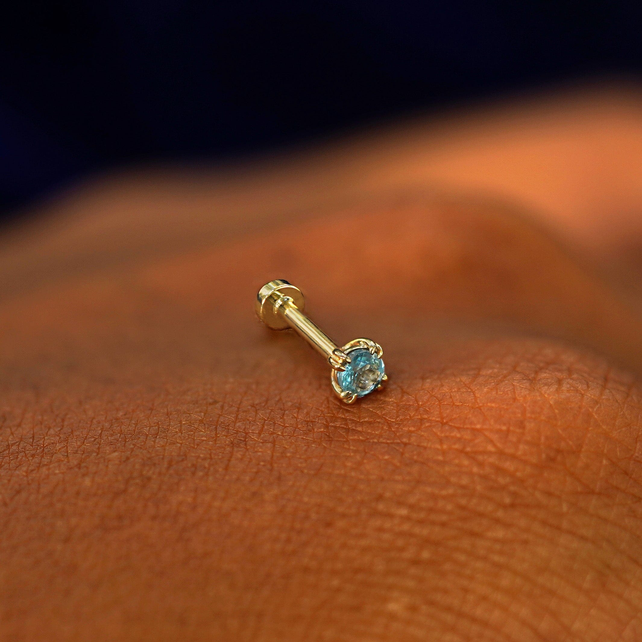 Automic Gold Studio Aquamarine Flatback Piercing