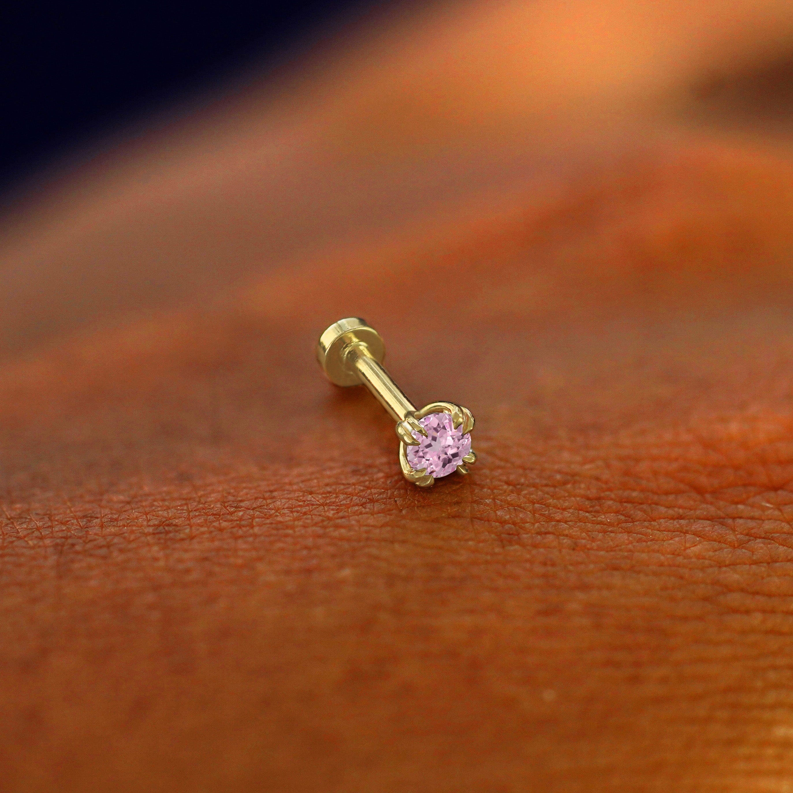Automic Gold Studio Pink Sapphire Flatback Piercing