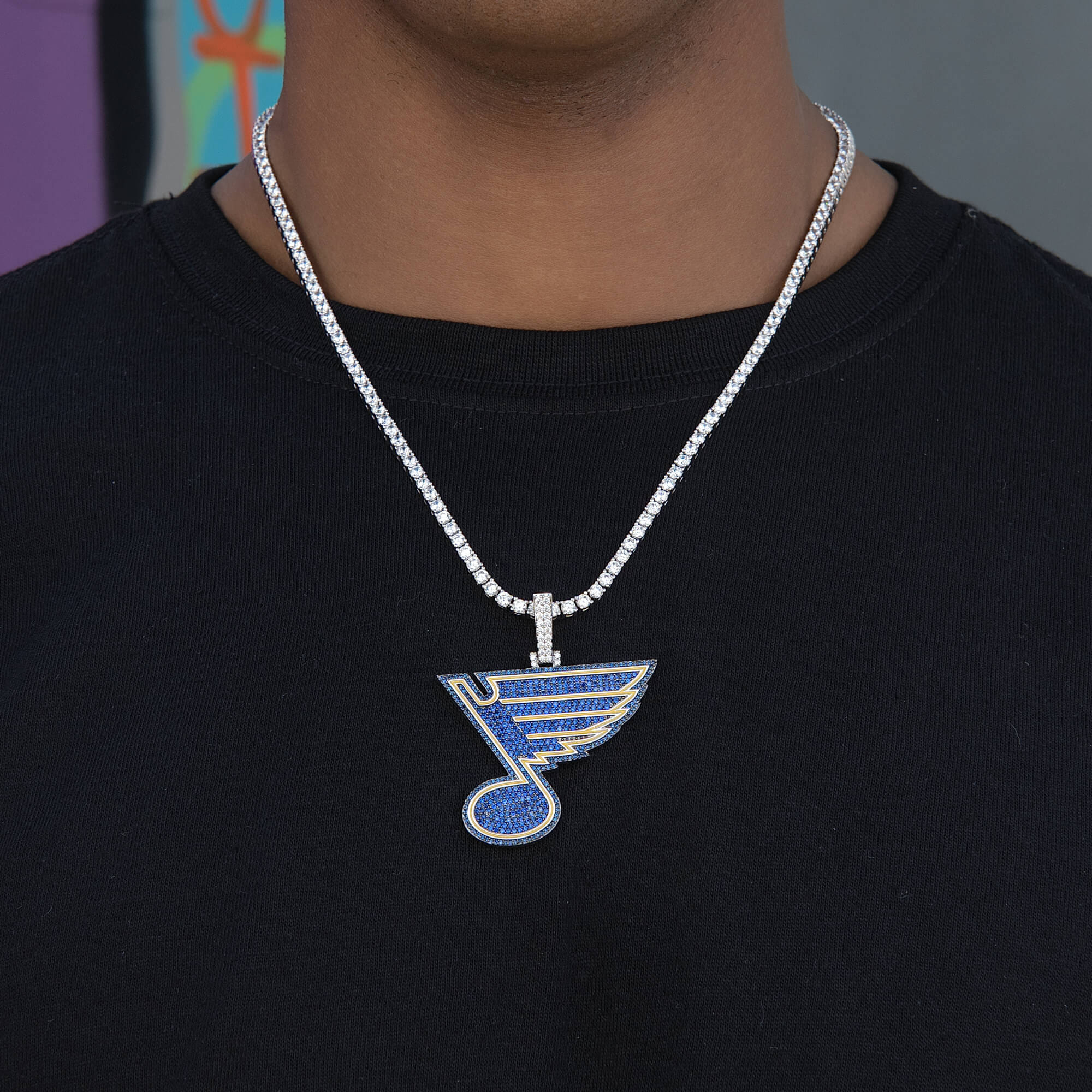 GLD Men St. Louis Blues Official NHL Logo Pendant in White Gold