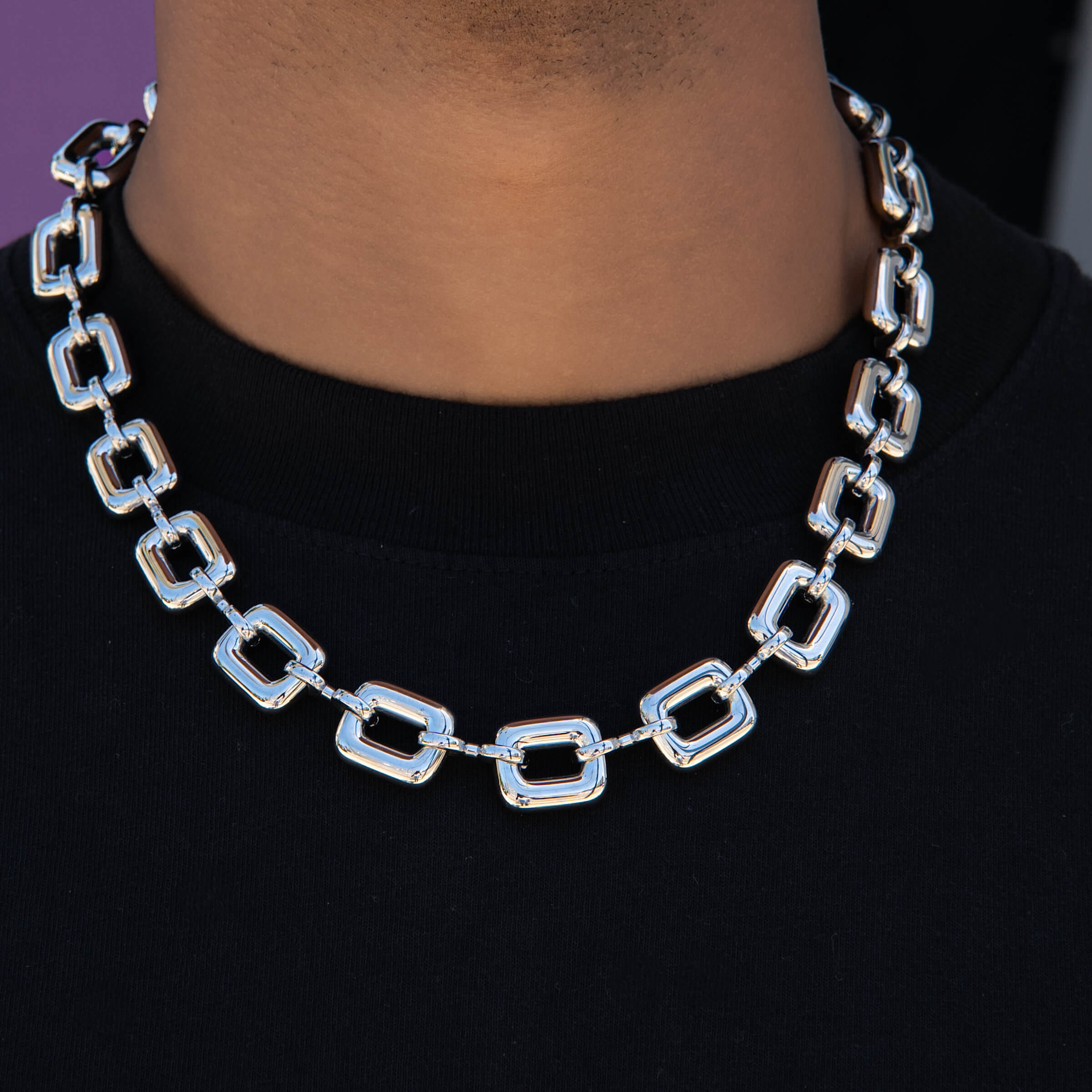GLD Men Square Link Chain in White Gold - 15 mm