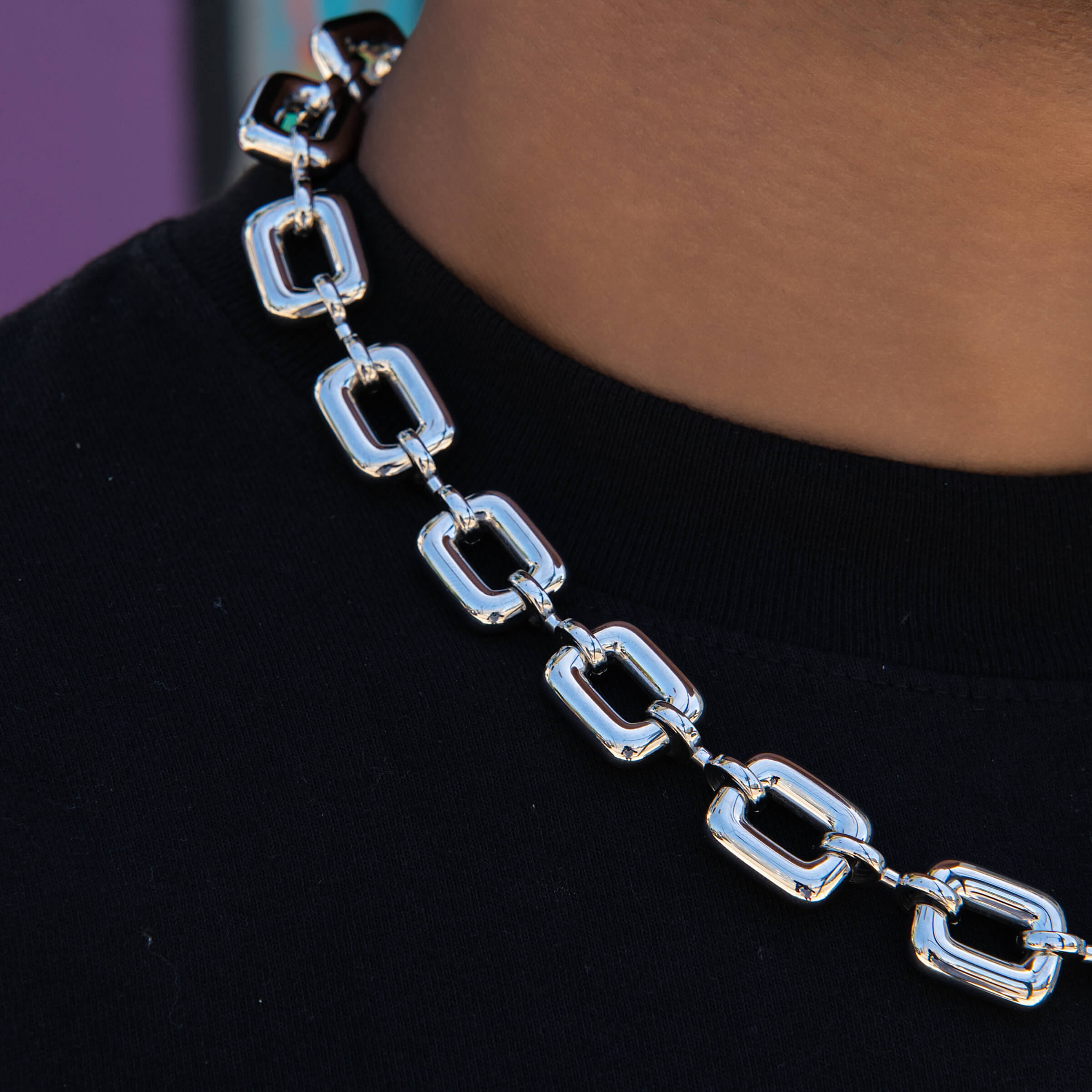 GLD Men Square Link Chain in White Gold - 15 mm