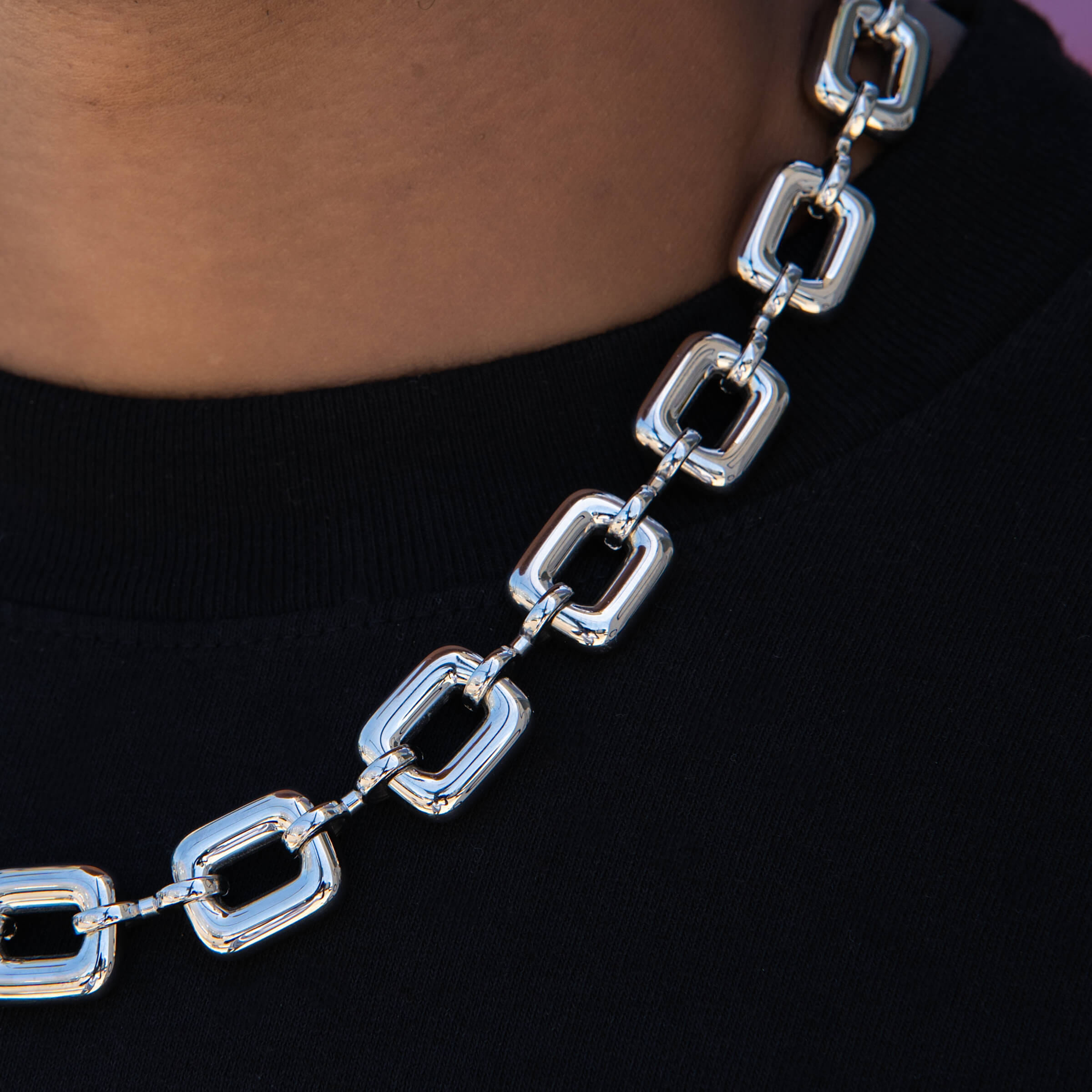 GLD Men Square Link Chain in White Gold - 15 mm