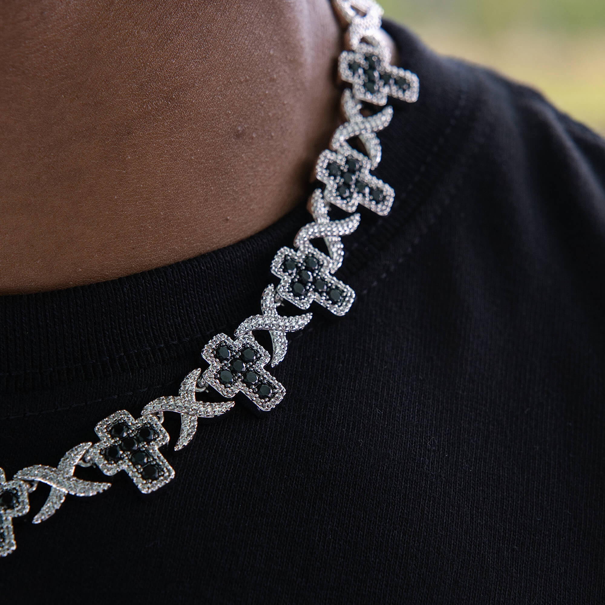 GLD Men Diamond Multi Cross Black Necklace in White Gold