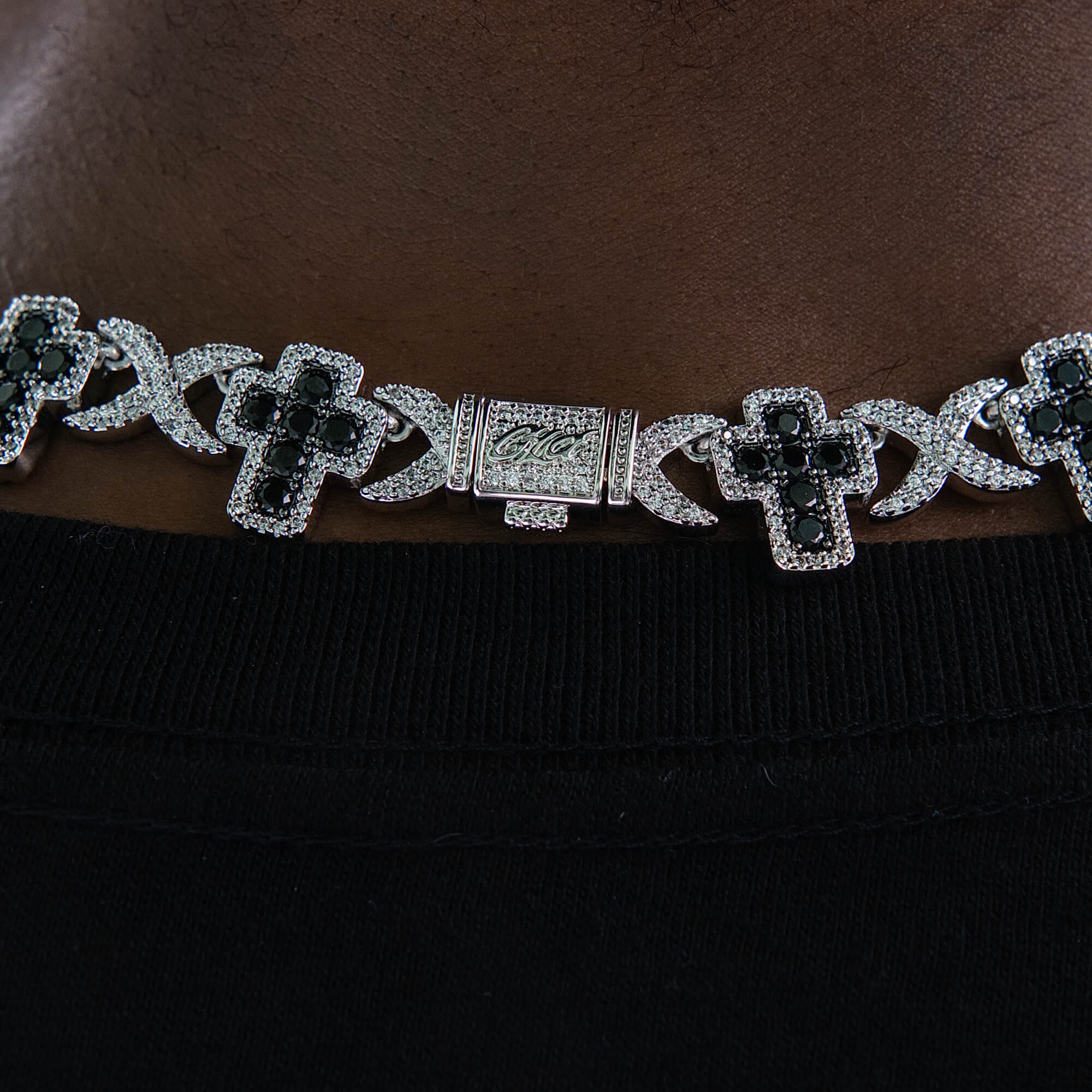 GLD Men Diamond Multi Cross Black Necklace in White Gold