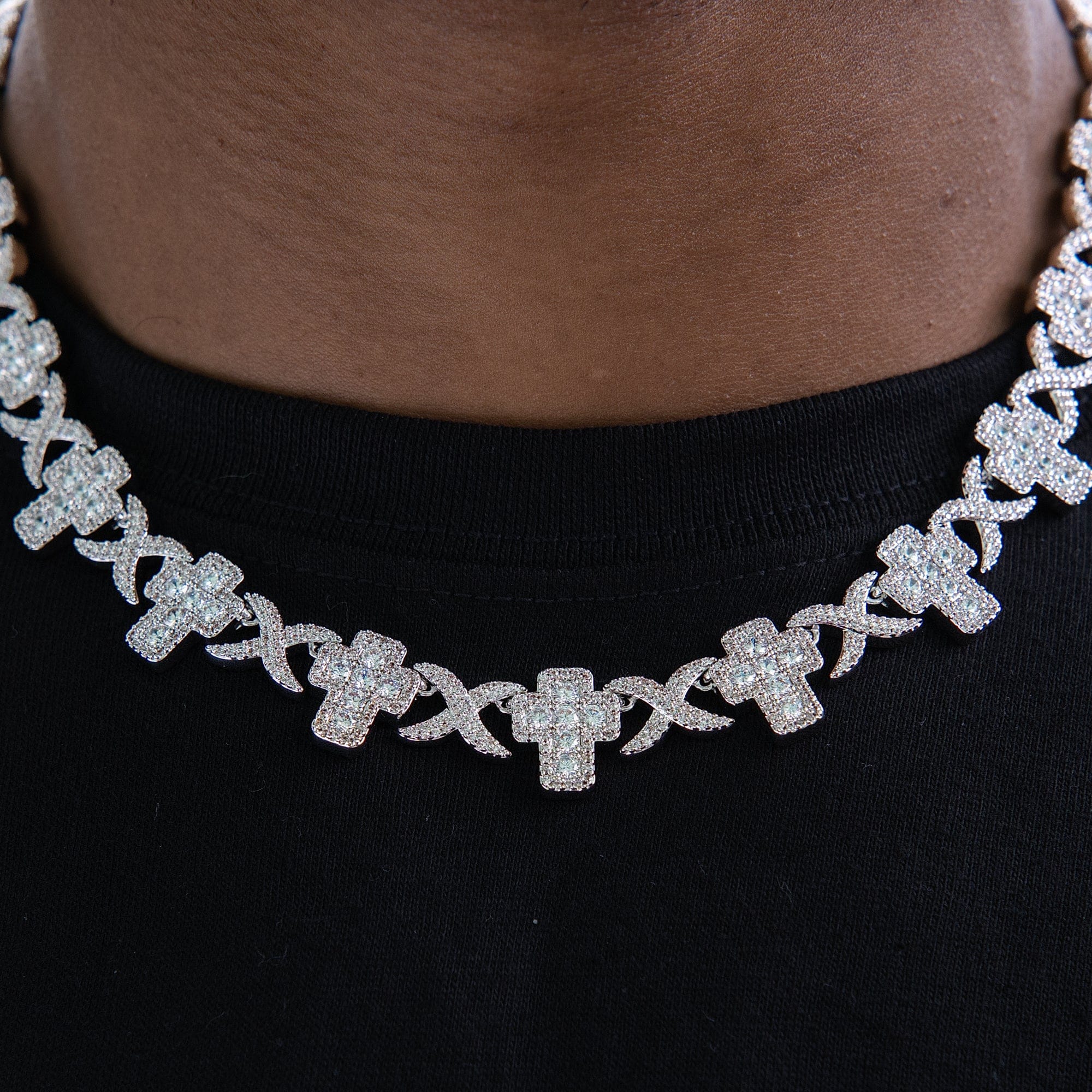 GLD Men Diamond Multi Cross Necklace in White Gold