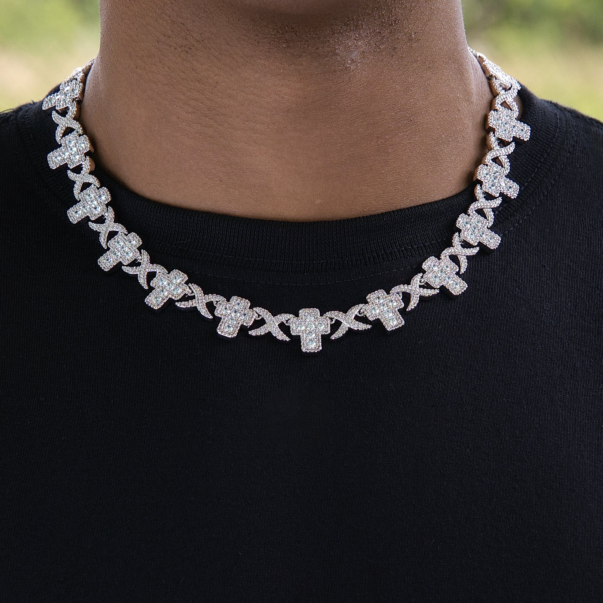 GLD Men Diamond Multi Cross Necklace in White Gold