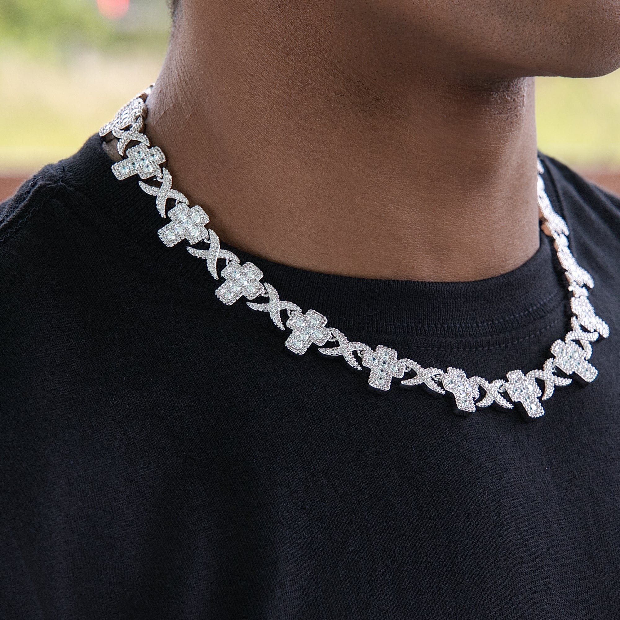 GLD Men Diamond Multi Cross Necklace in White Gold