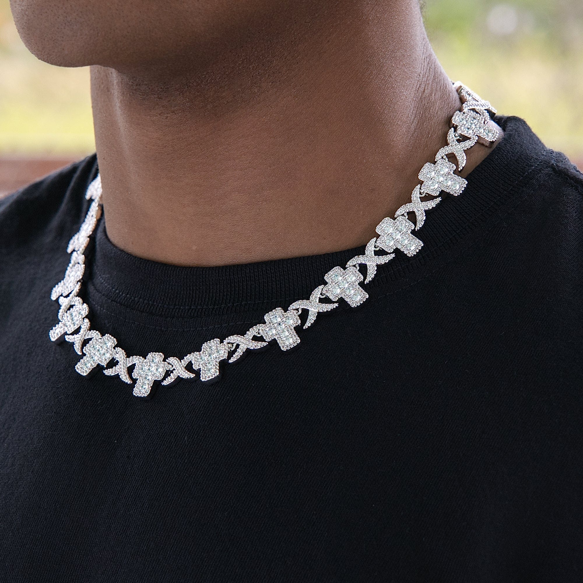 GLD Men Diamond Multi Cross Necklace in White Gold