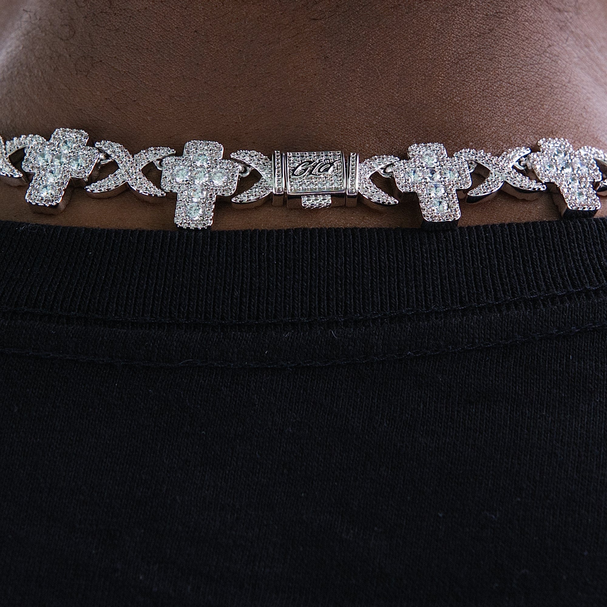 GLD Men Diamond Multi Cross Necklace in White Gold