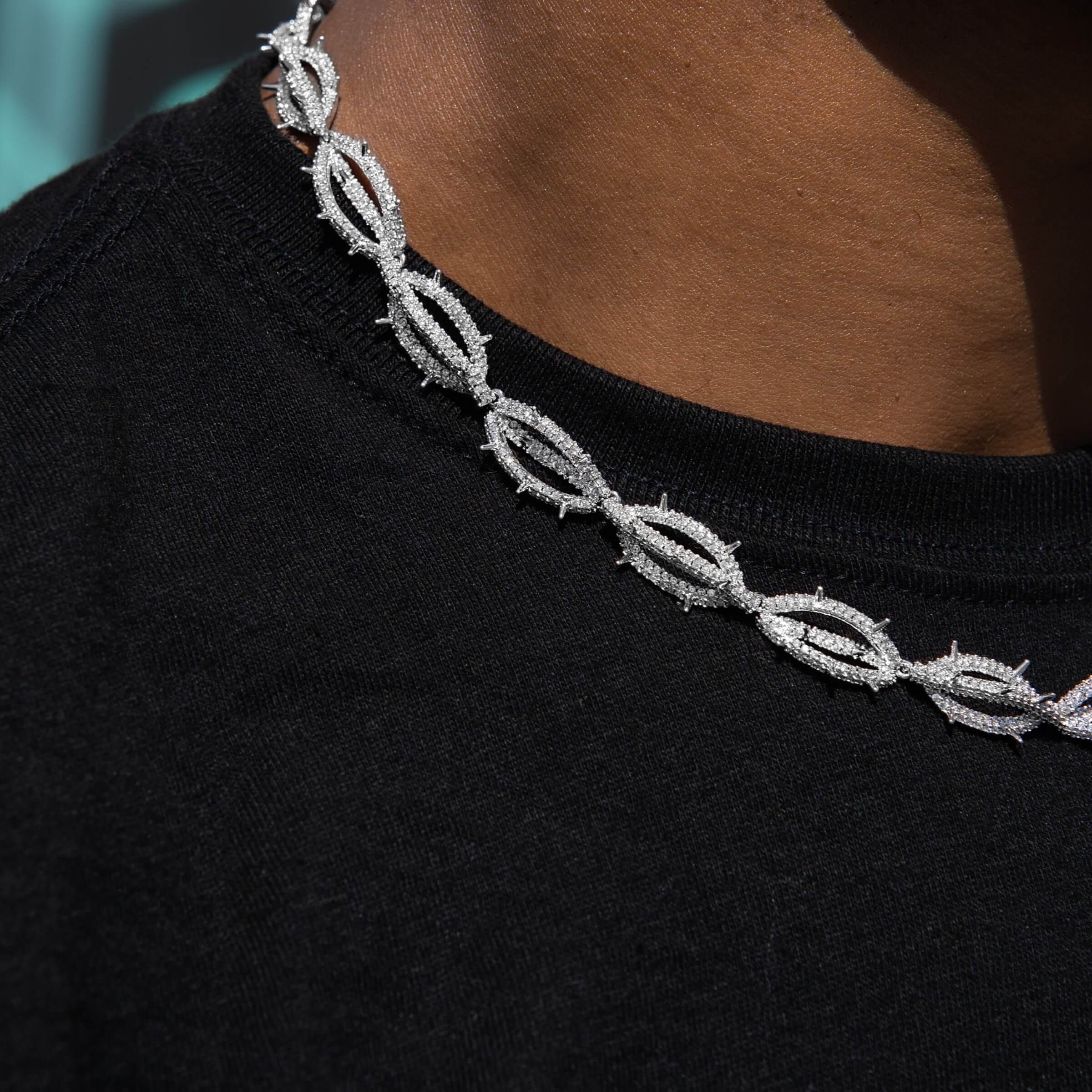GLD Men Iced Crown of Thorns Chain in White Gold