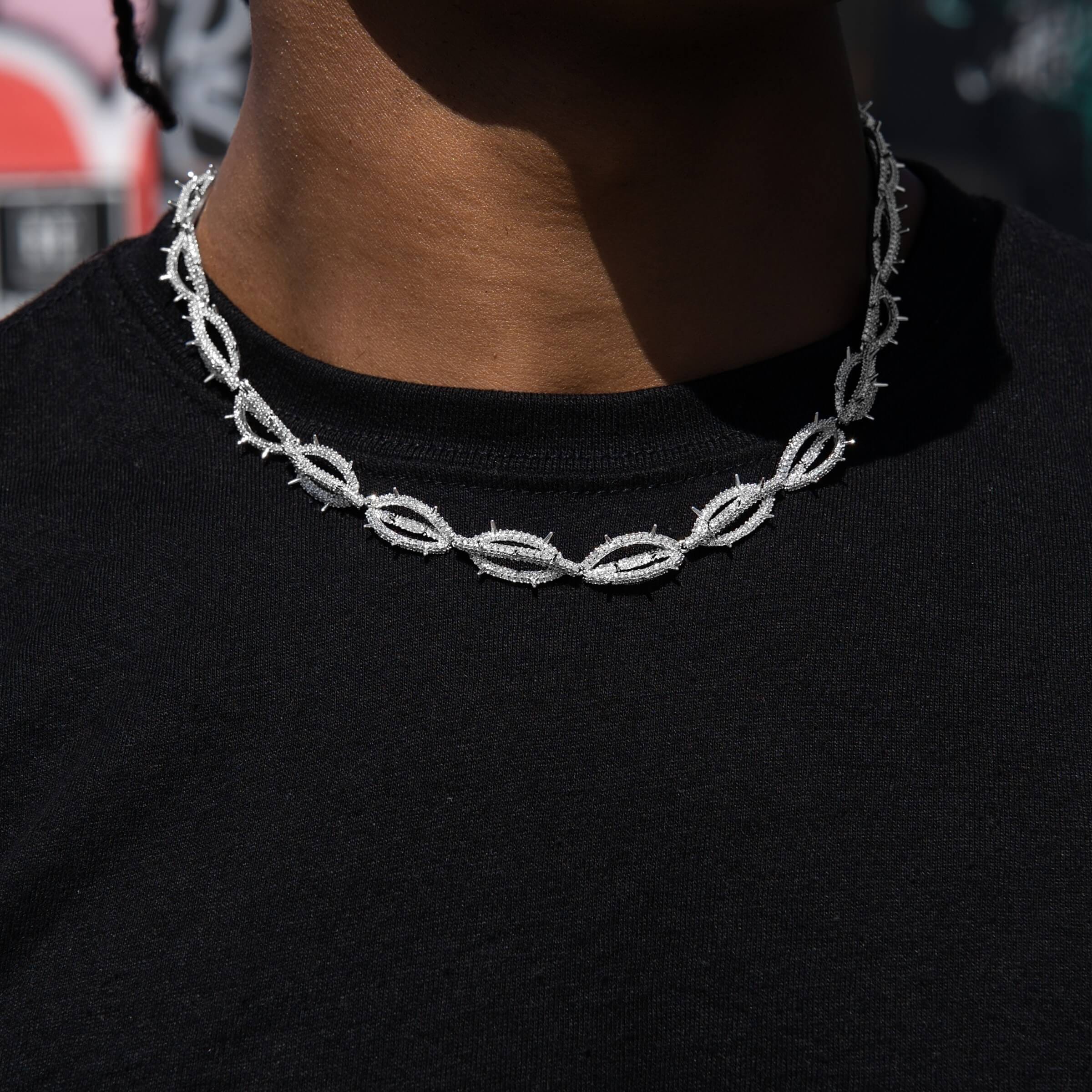 GLD Men Iced Crown of Thorns Chain in White Gold