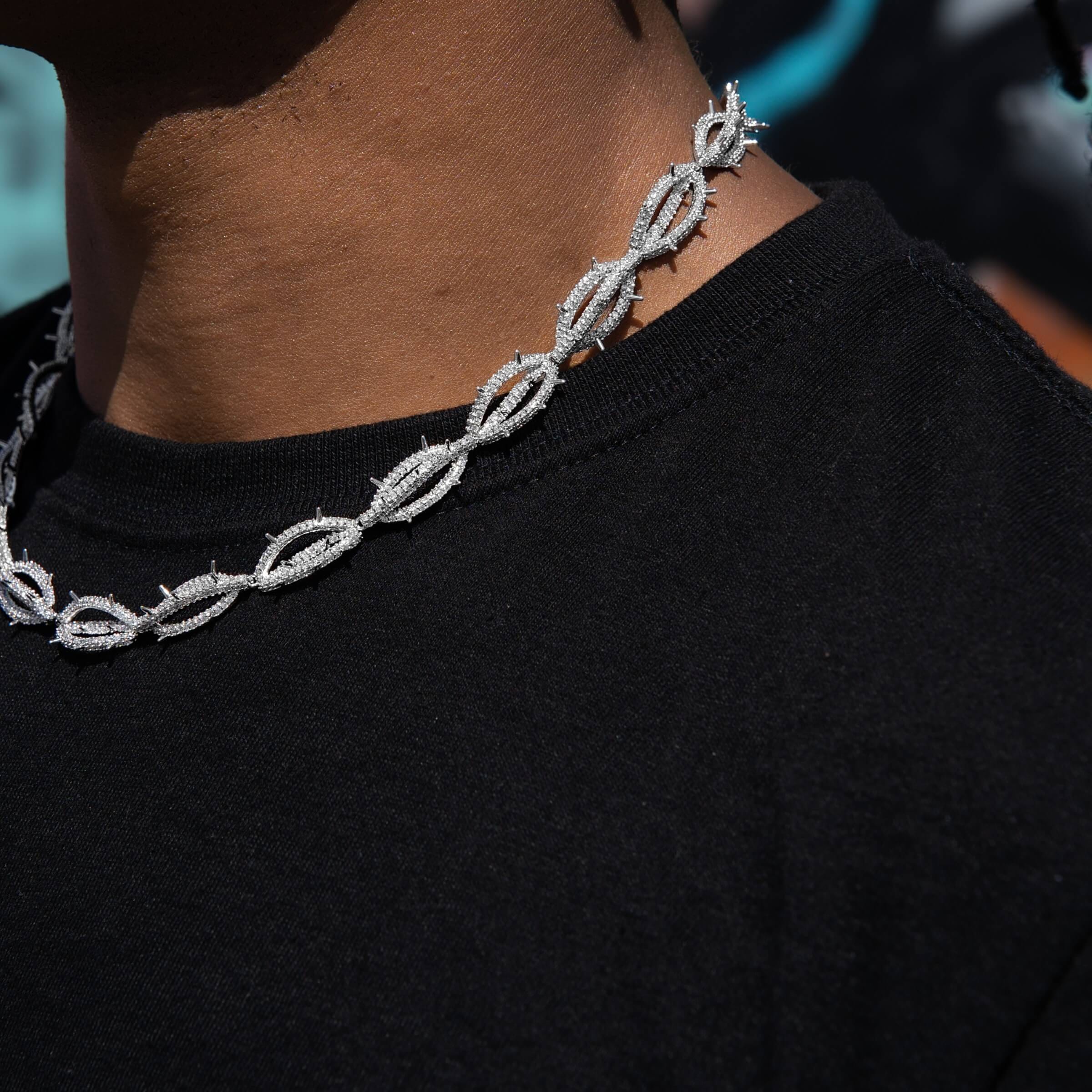 GLD Men Iced Crown of Thorns Chain in White Gold