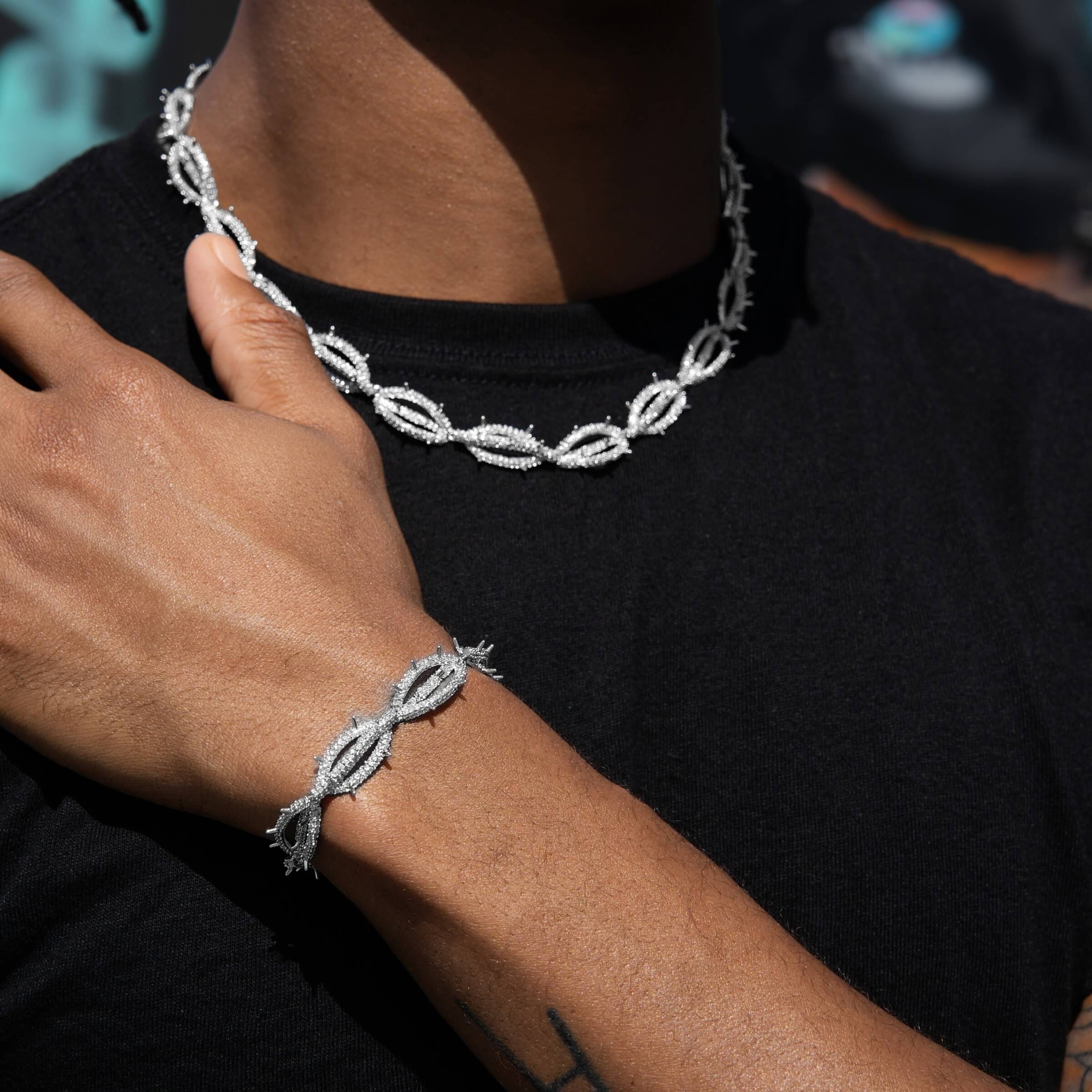 GLD Men Iced Crown of Thorns Chain in White Gold