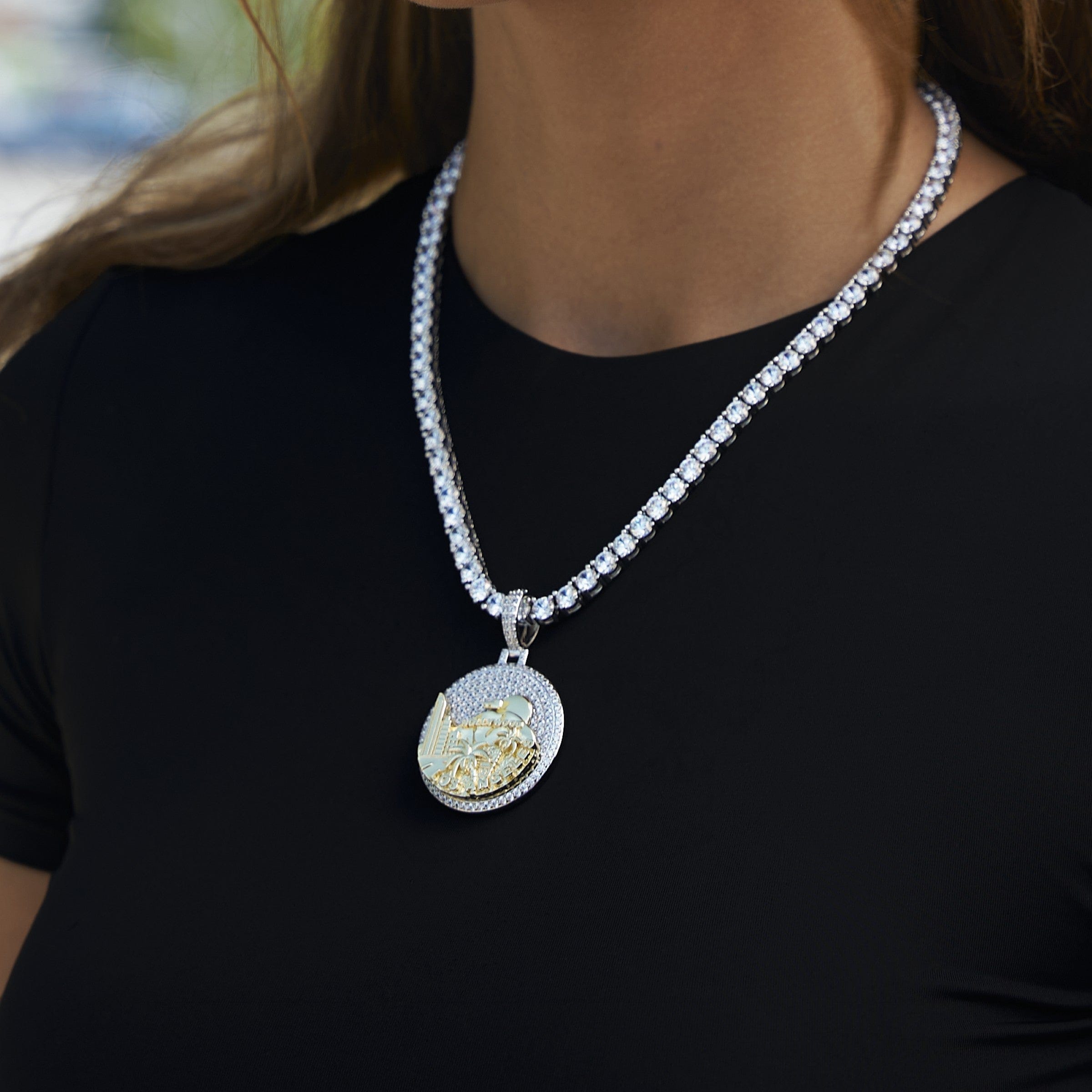 GLD Women Iced LA Pendant in White Gold