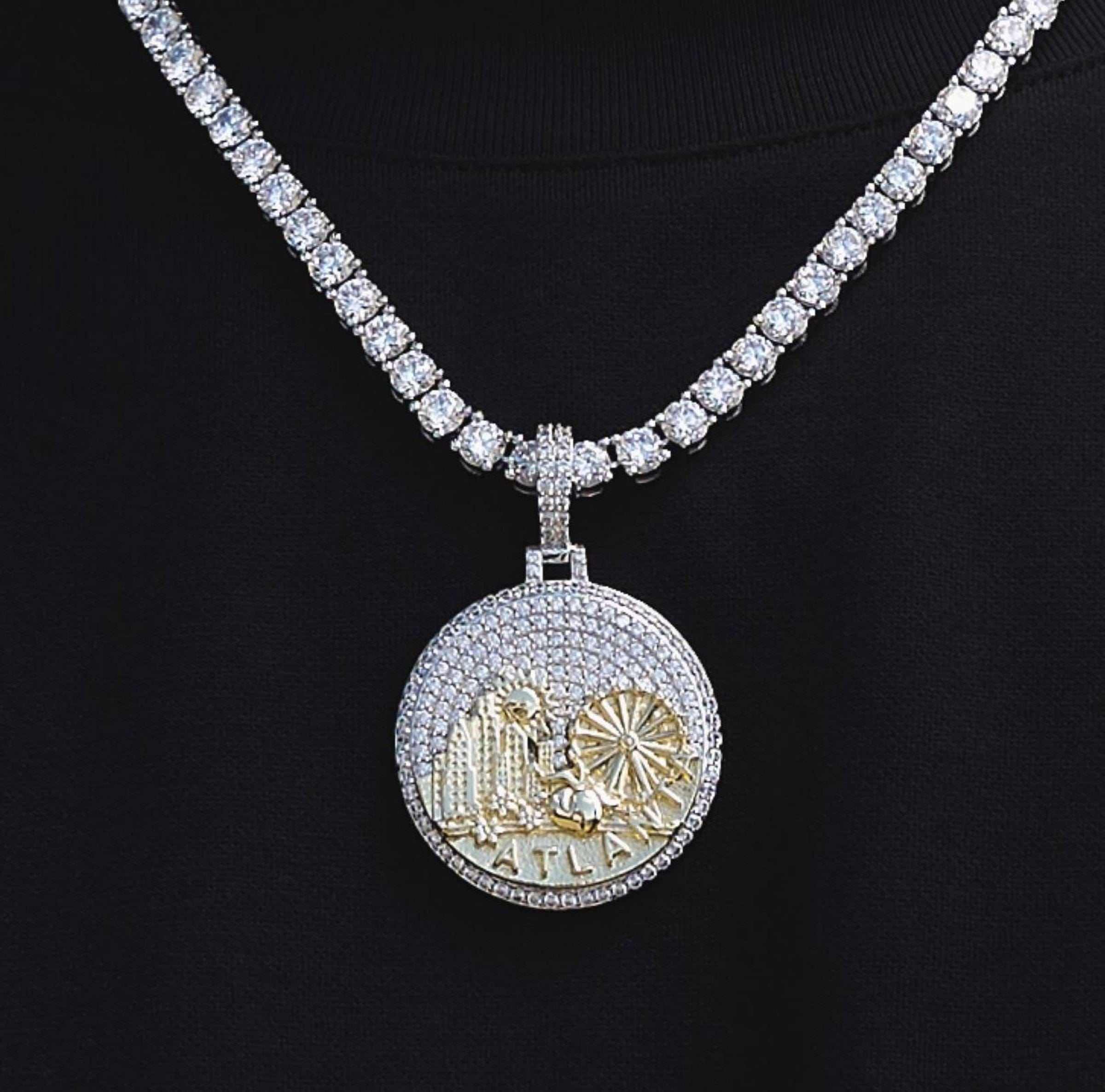 GLD Women Iced Atlanta Pendant in White Gold