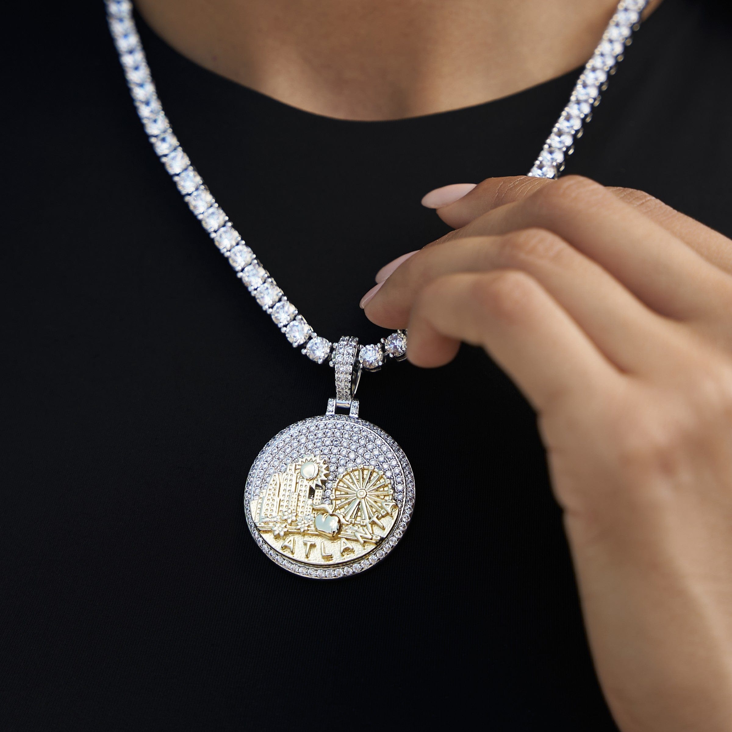 GLD Women Iced Atlanta Pendant in White Gold