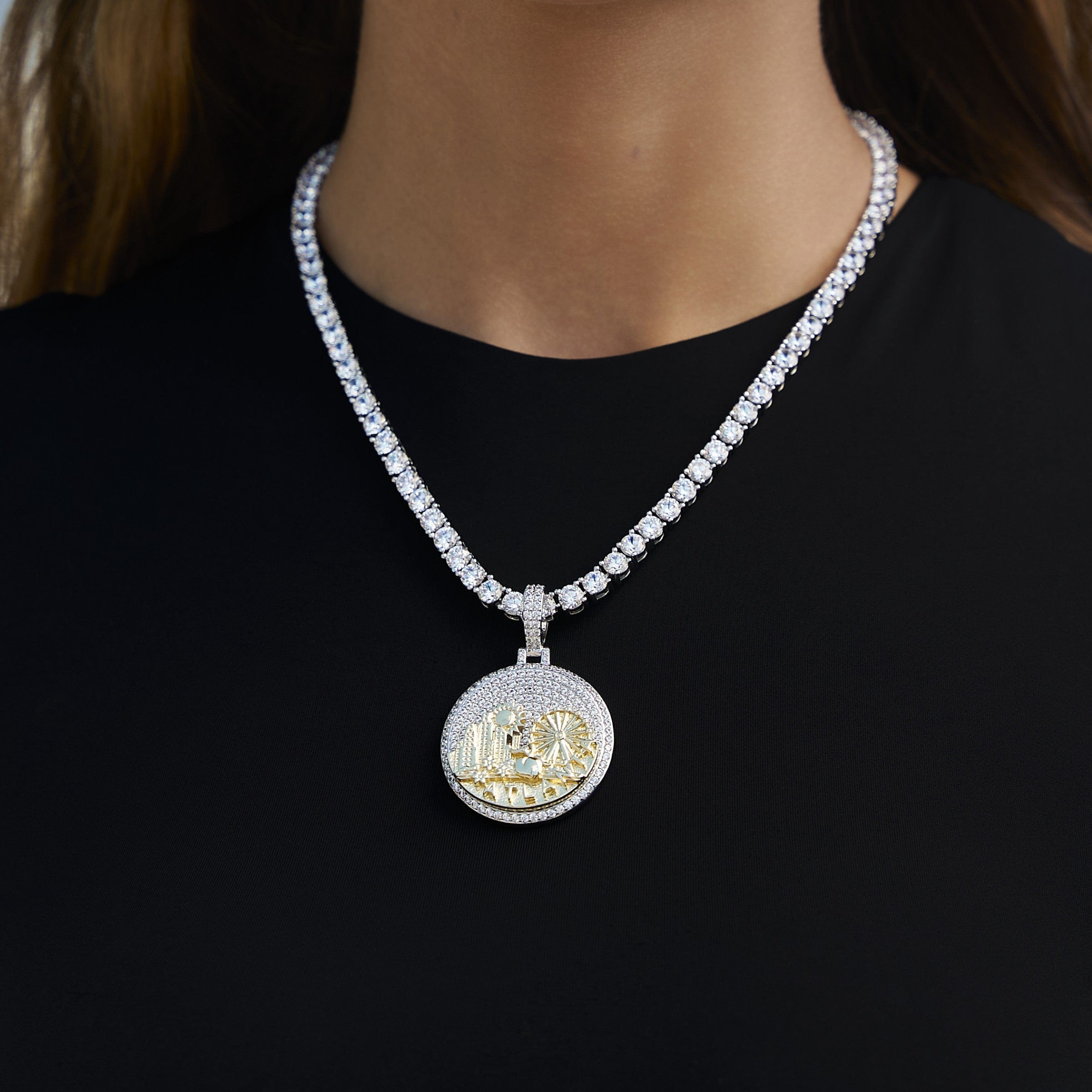 GLD Women Iced Atlanta Pendant in White Gold
