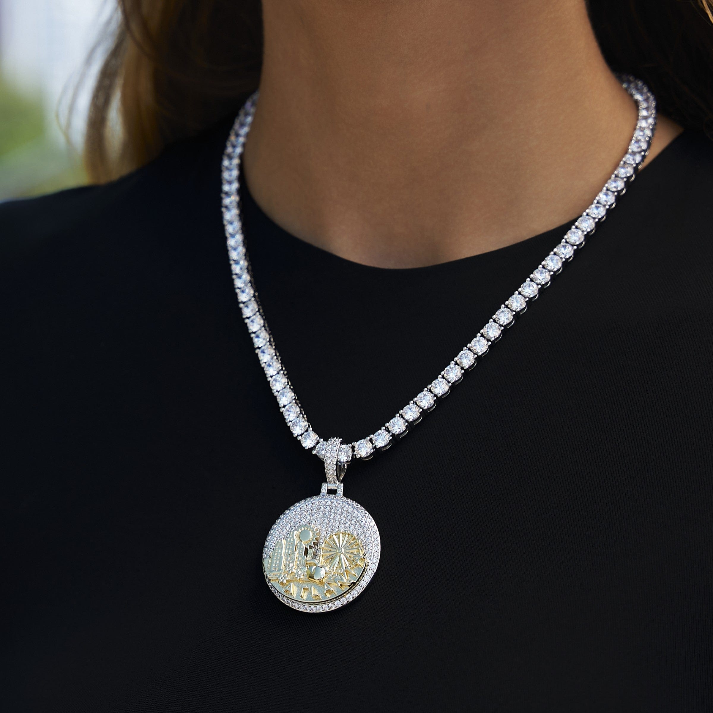 GLD Women Iced Atlanta Pendant in White Gold