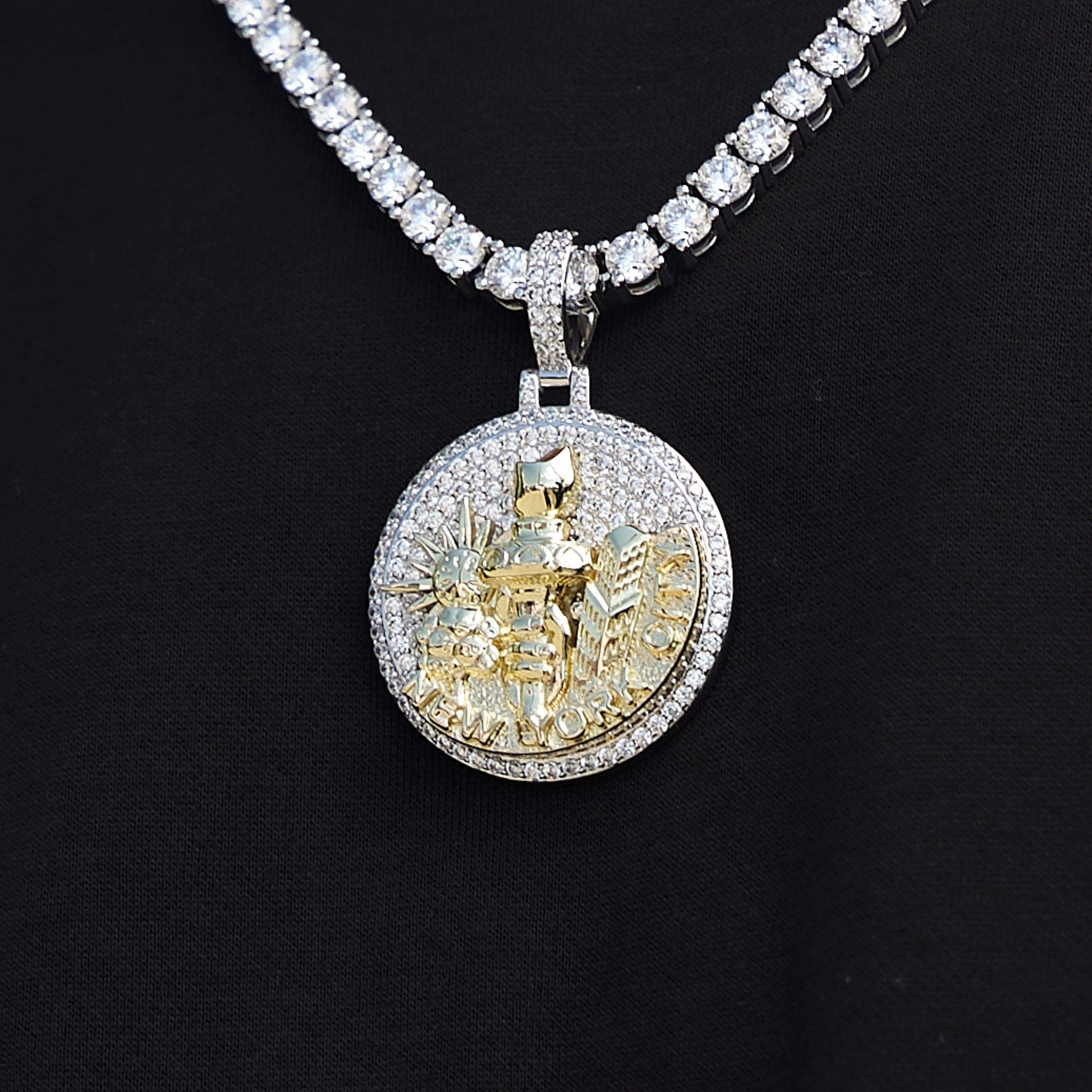 GLD Men Iced New York City Pendant in White Gold