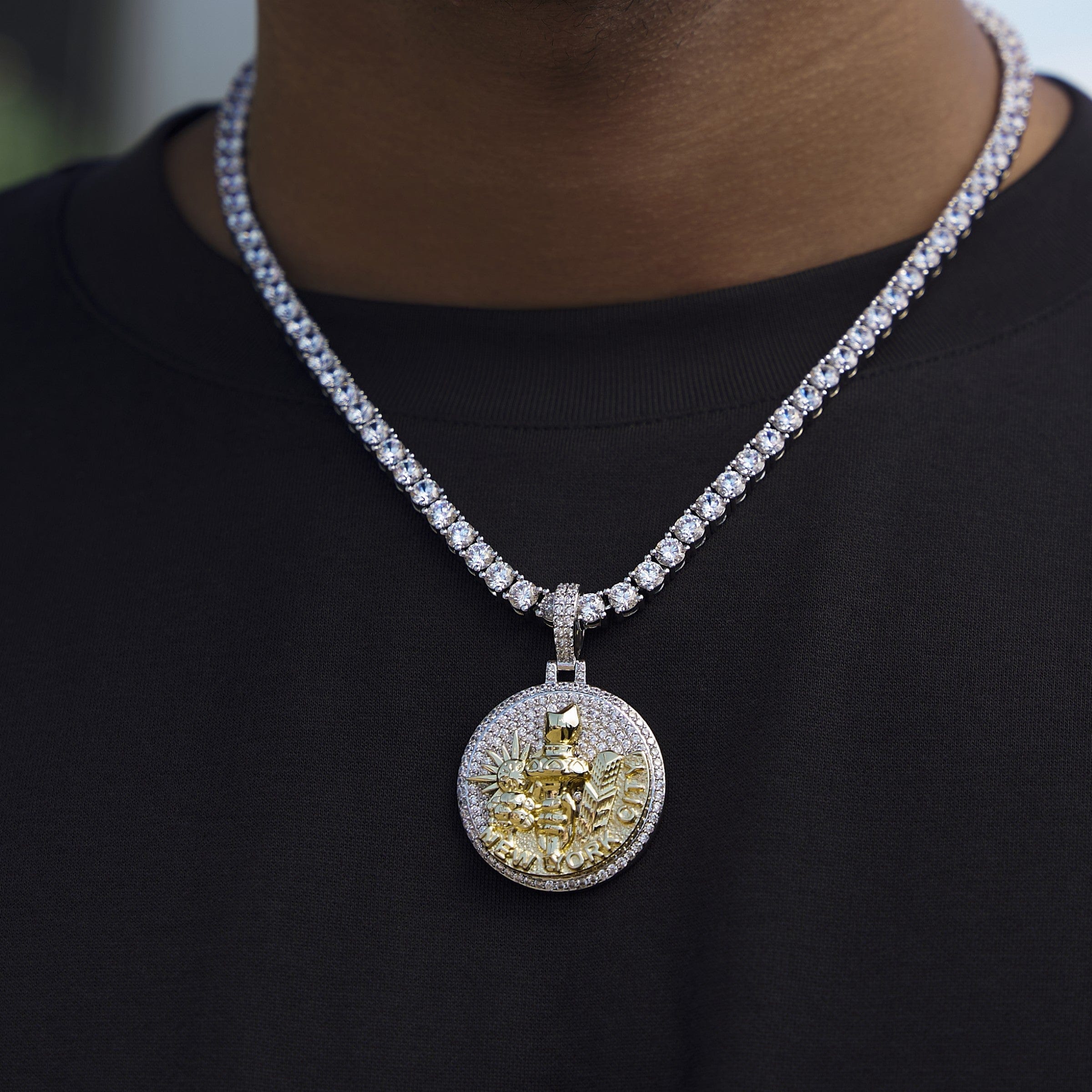 GLD Men Iced New York City Pendant in White Gold
