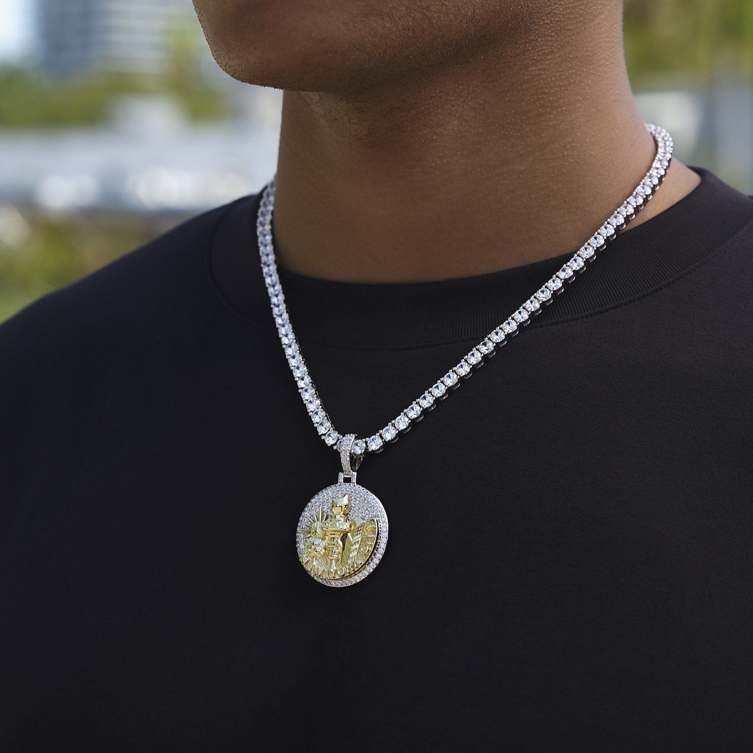 GLD Men Iced New York City Pendant in White Gold