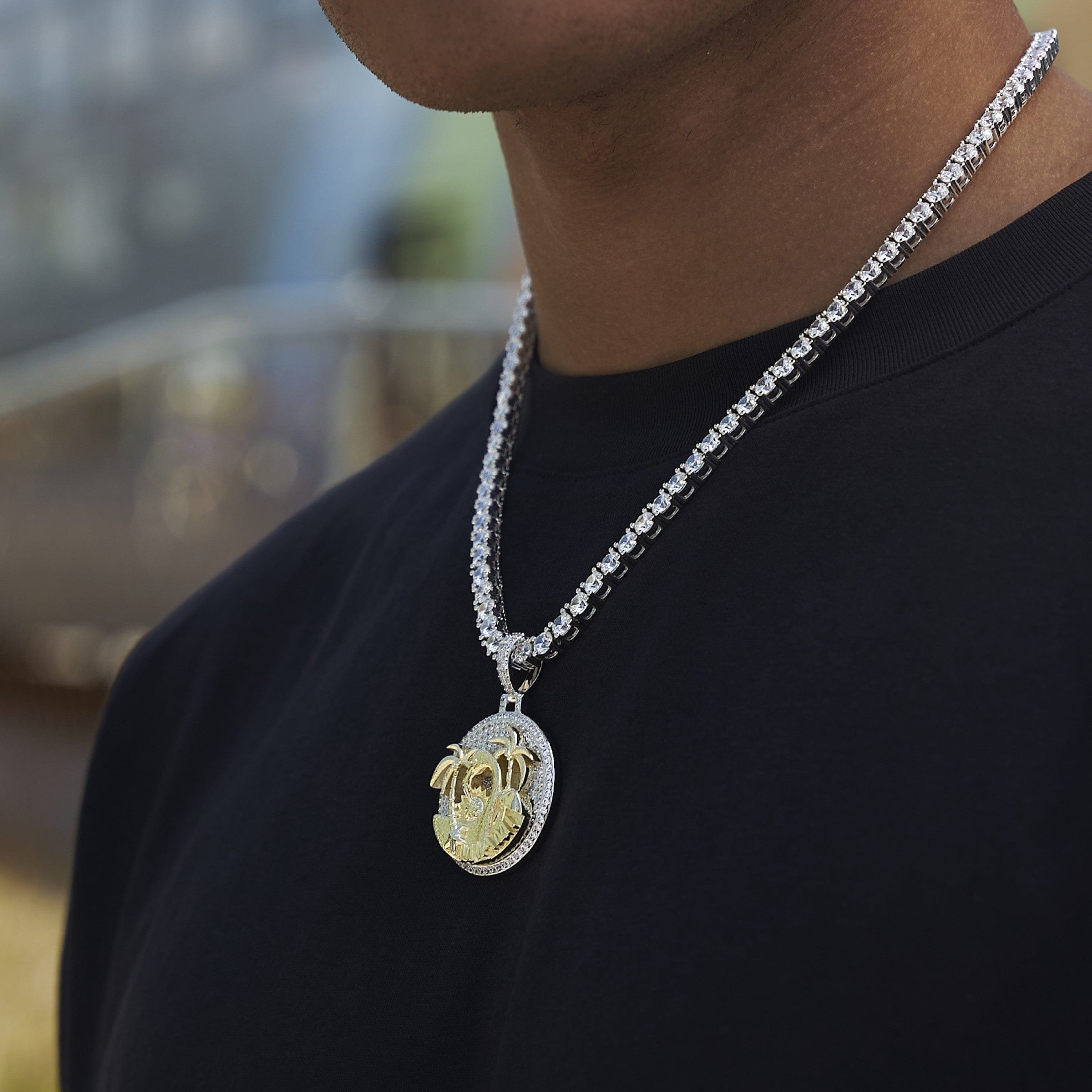 GLD Men Iced Miami Pendant in White Gold