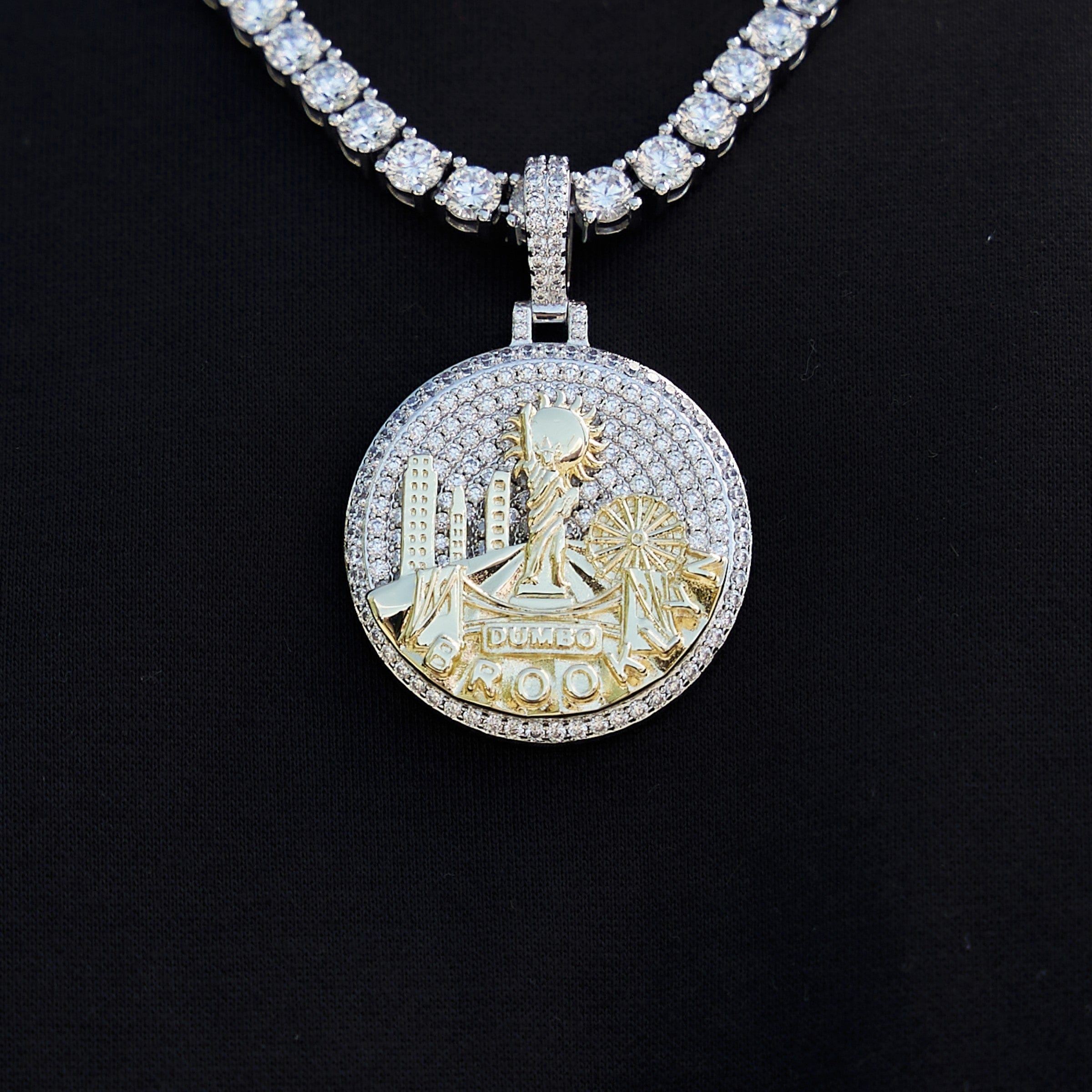 GLD Men Iced Brooklyn Pendant in White Gold