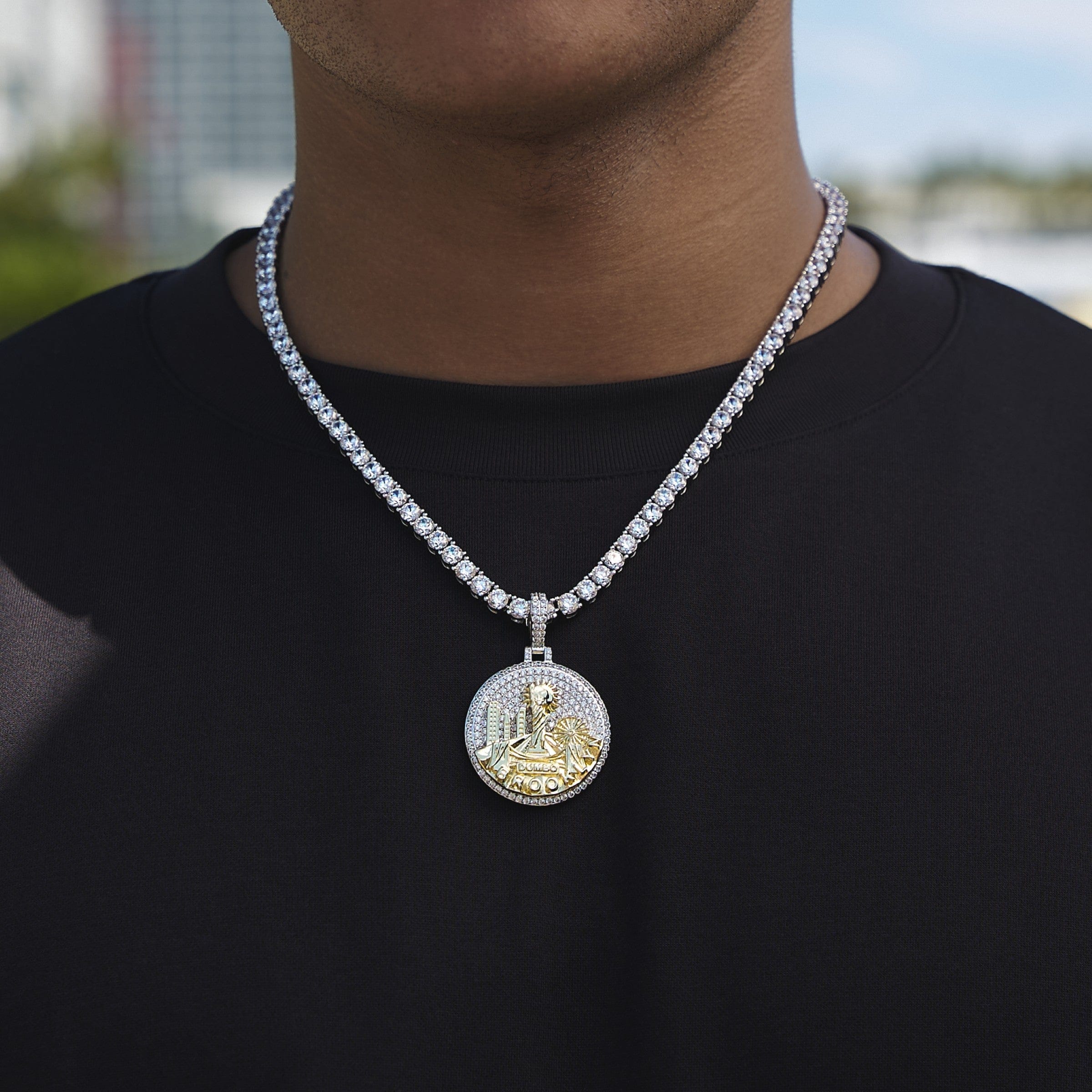 GLD Men Iced Brooklyn Pendant in White Gold