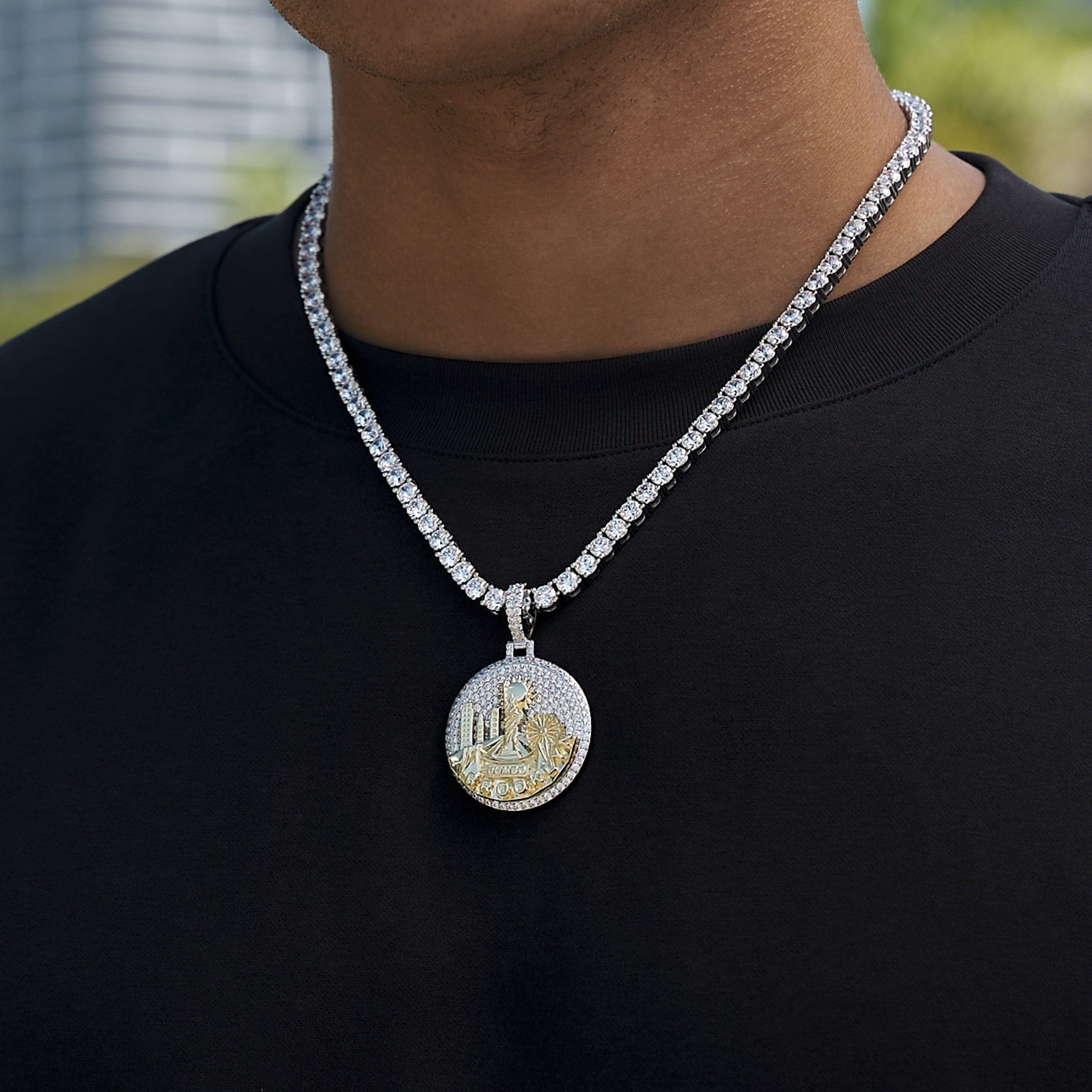 GLD Men Iced Brooklyn Pendant in White Gold
