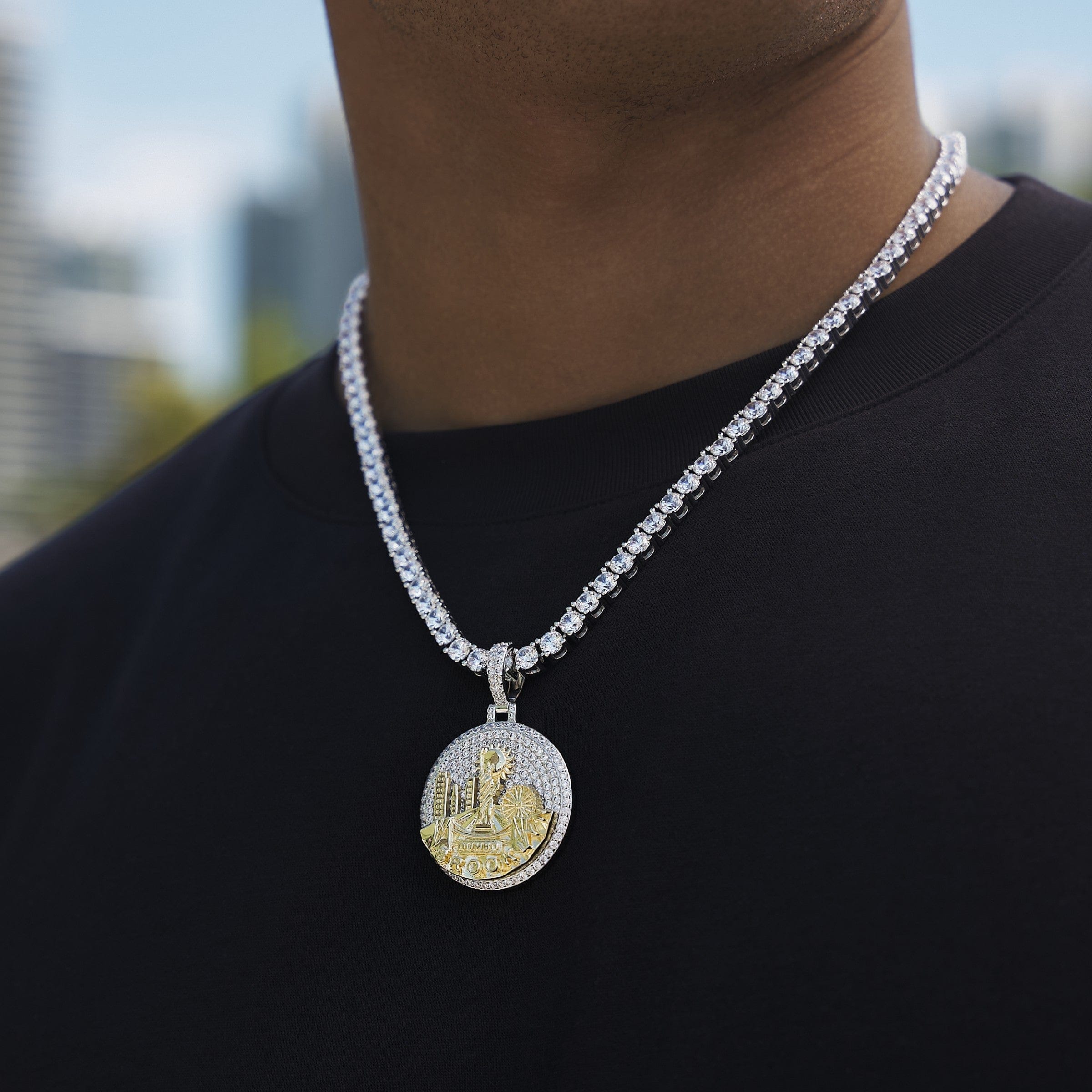 GLD Men Iced Brooklyn Pendant in White Gold