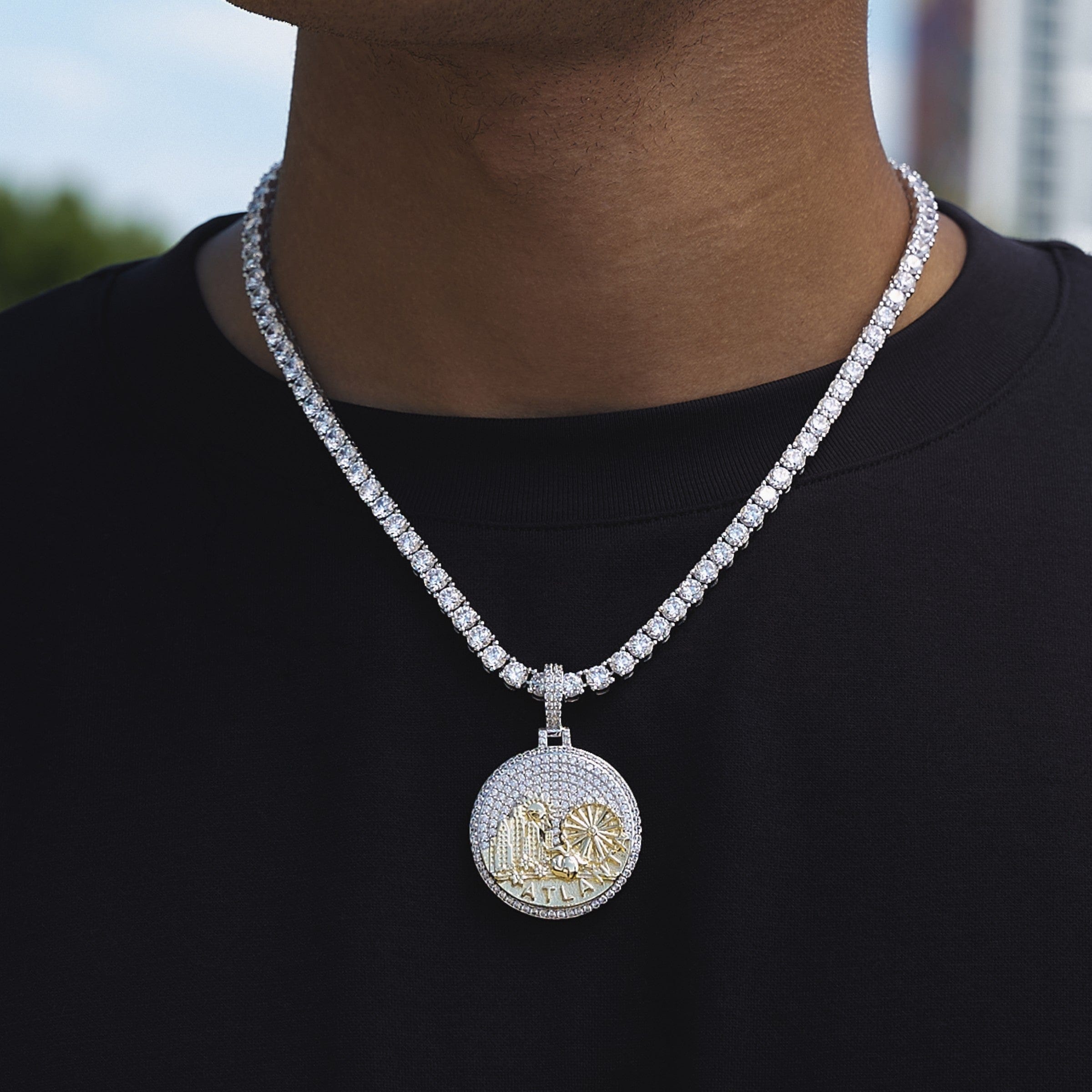 GLD Men Iced Atlanta Pendant in White Gold