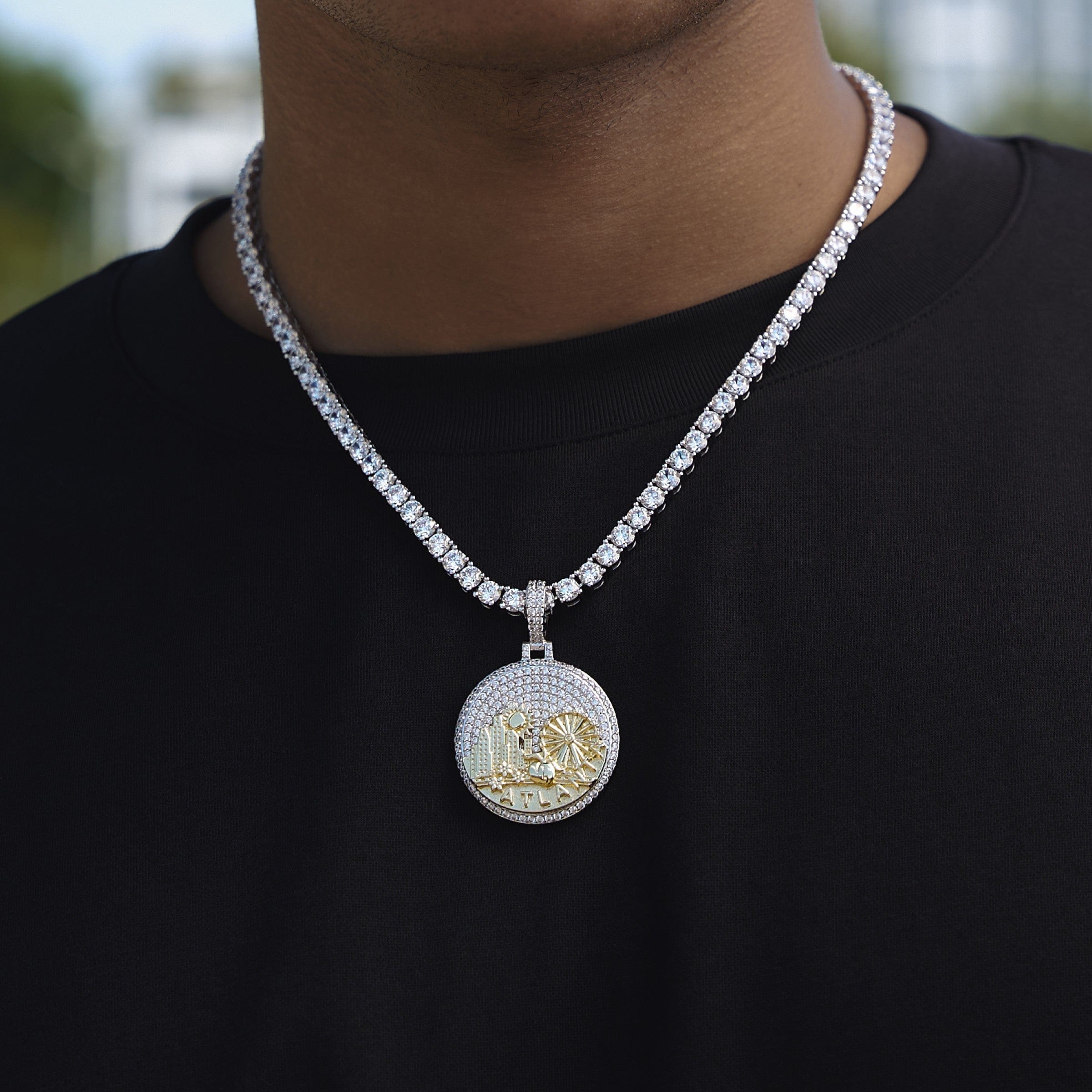 GLD Men Iced Atlanta Pendant in White Gold