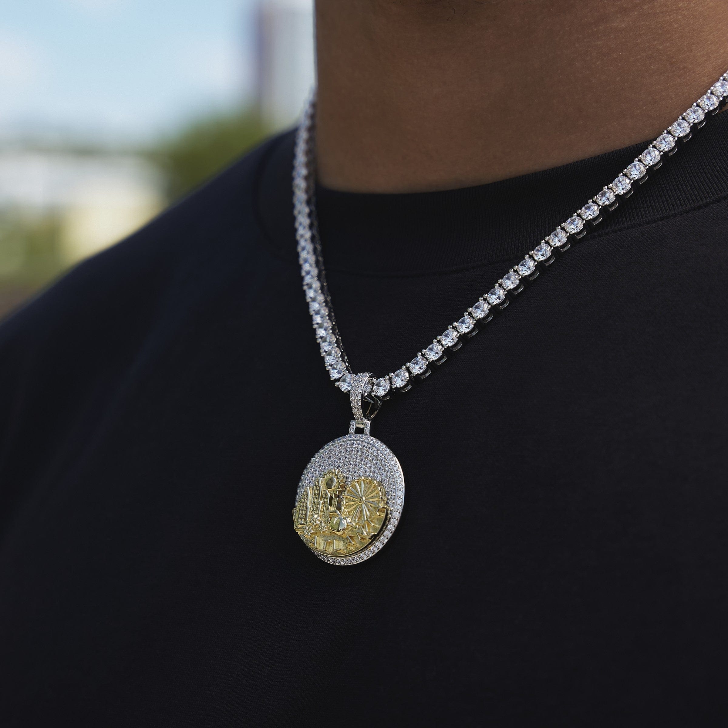 GLD Men Iced Atlanta Pendant in White Gold