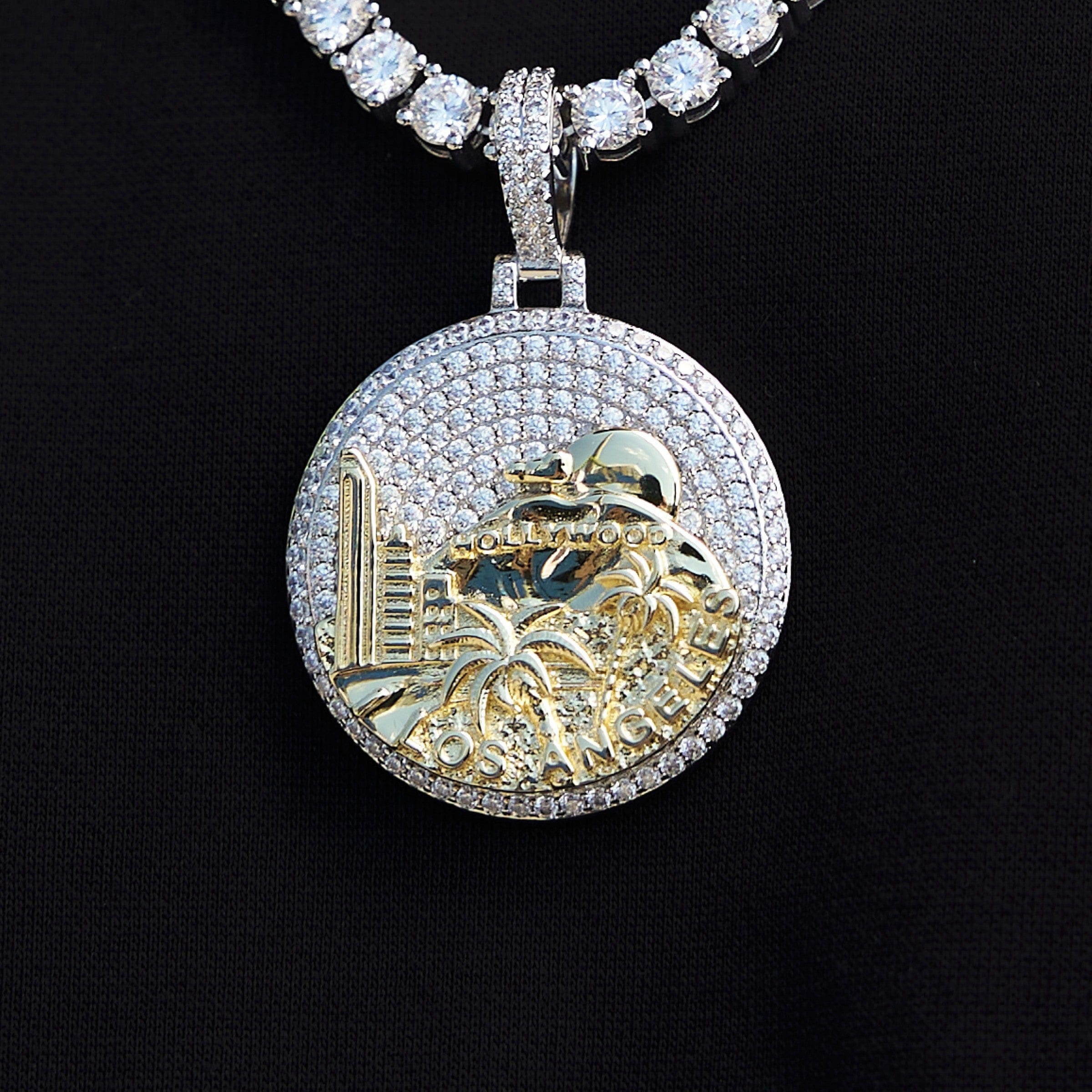 GLD Men Iced LA Pendant in White Gold