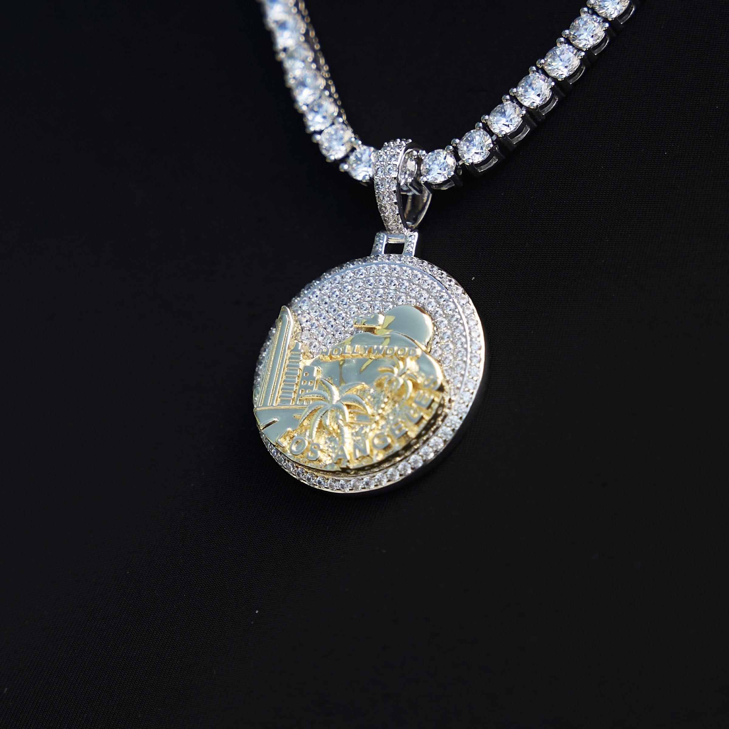 GLD Men Iced LA Pendant in White Gold