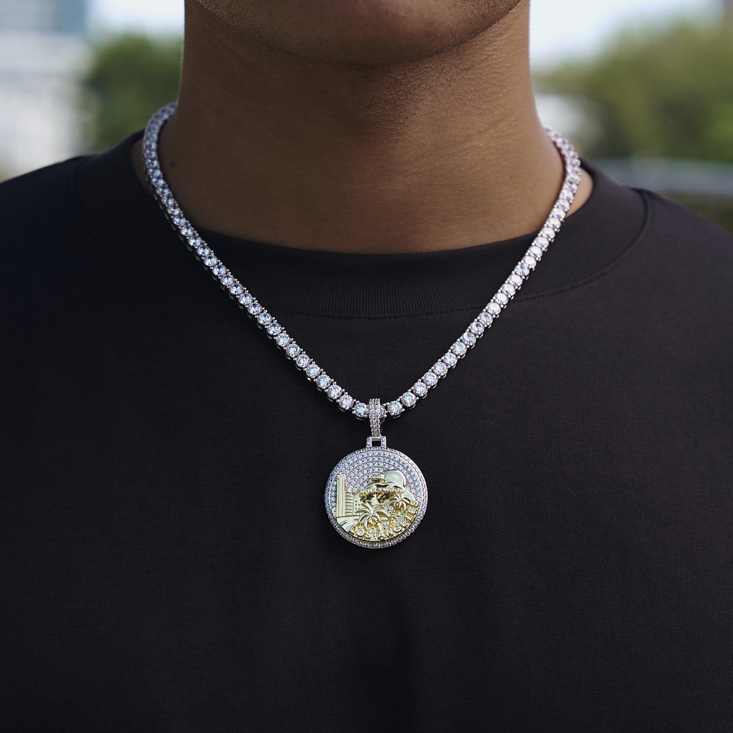 GLD Men Iced LA Pendant in White Gold