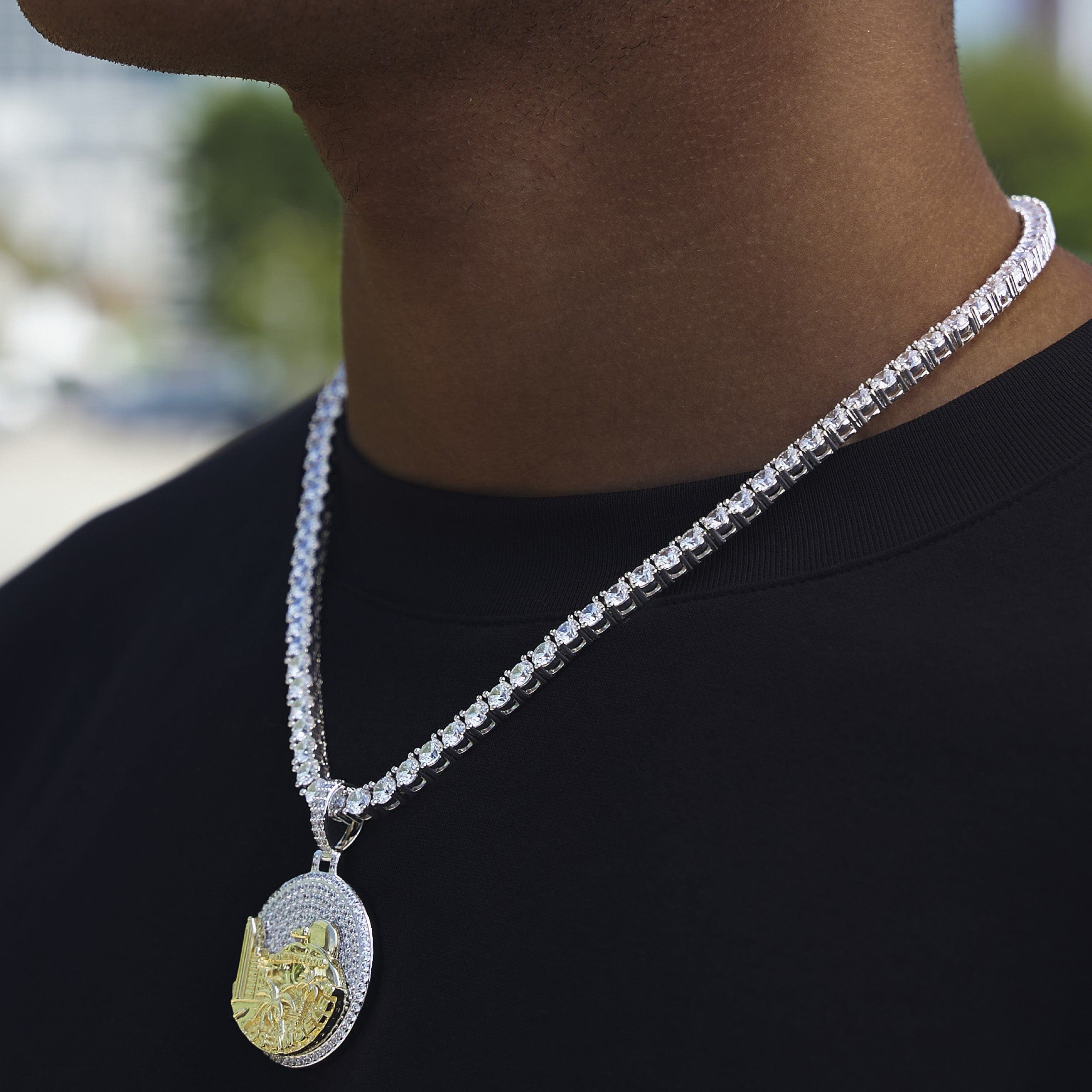 GLD Men Iced LA Pendant in White Gold
